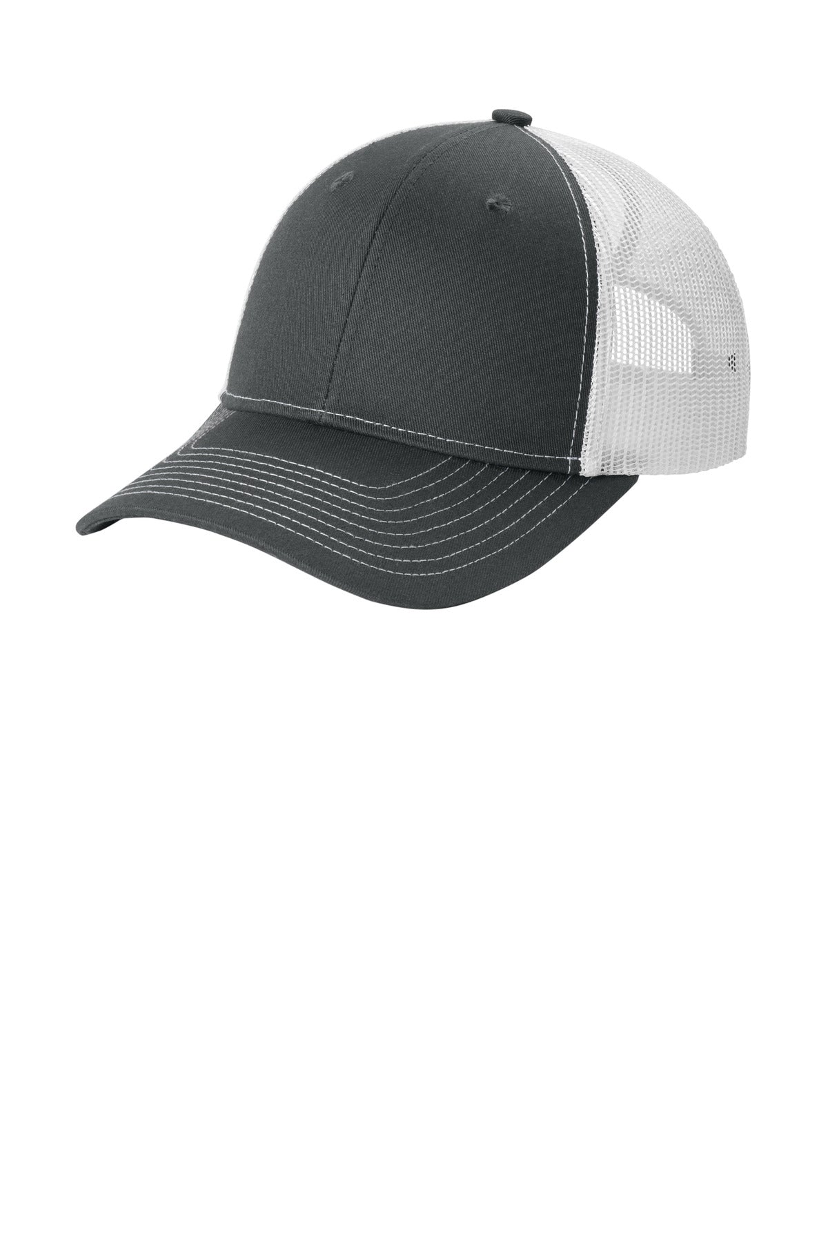 Custom logo Port Authority® Snapback Ponytail Trucker Cap LC401 in Grey Steel/ White