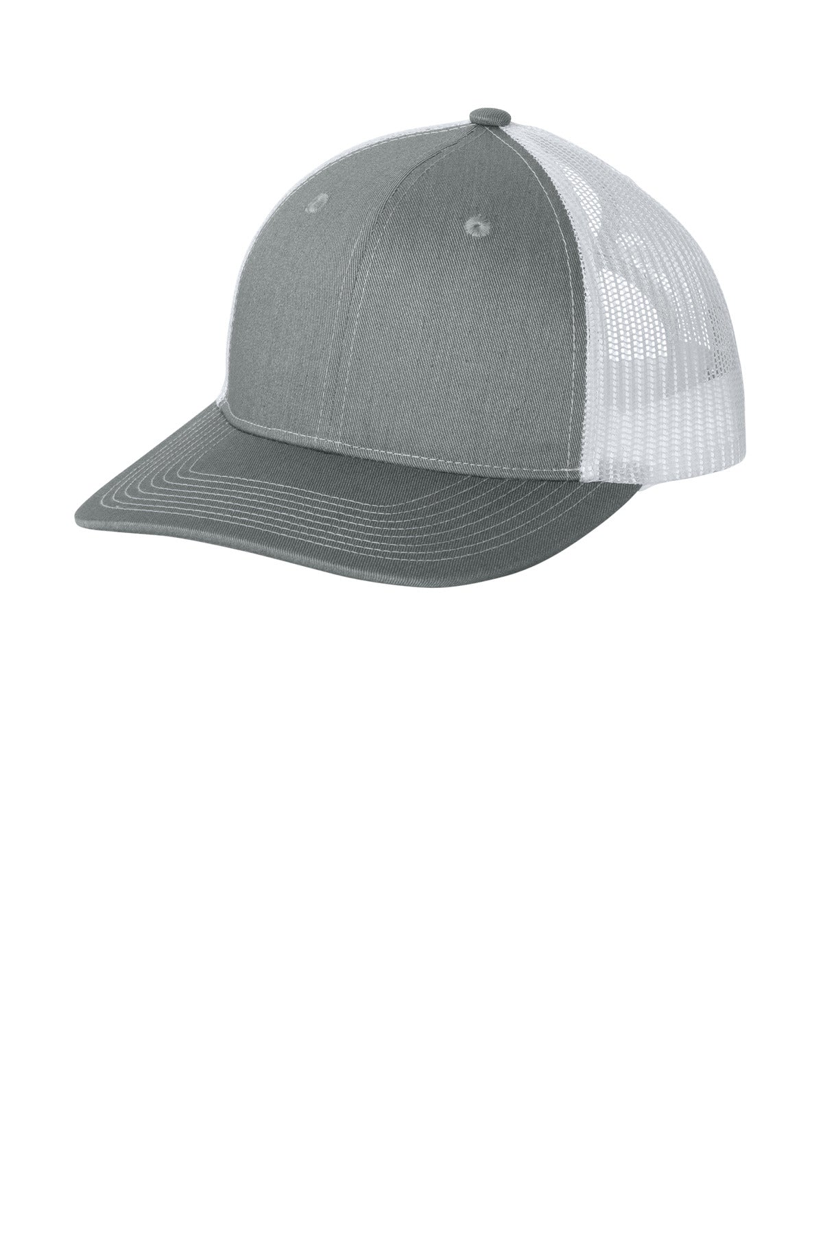 Custom logo Port Authority® Snapback Ponytail Trucker Cap LC401 in Heather Grey/ White