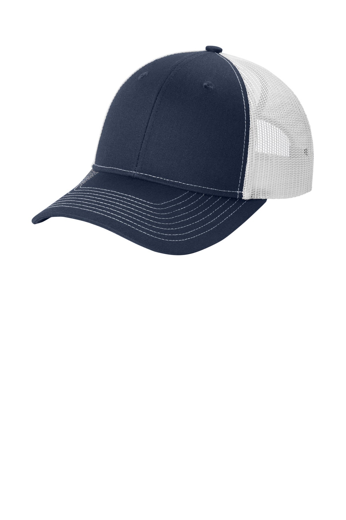 Custom logo Port Authority® Snapback Ponytail Trucker Cap LC401 in True Navy/ White