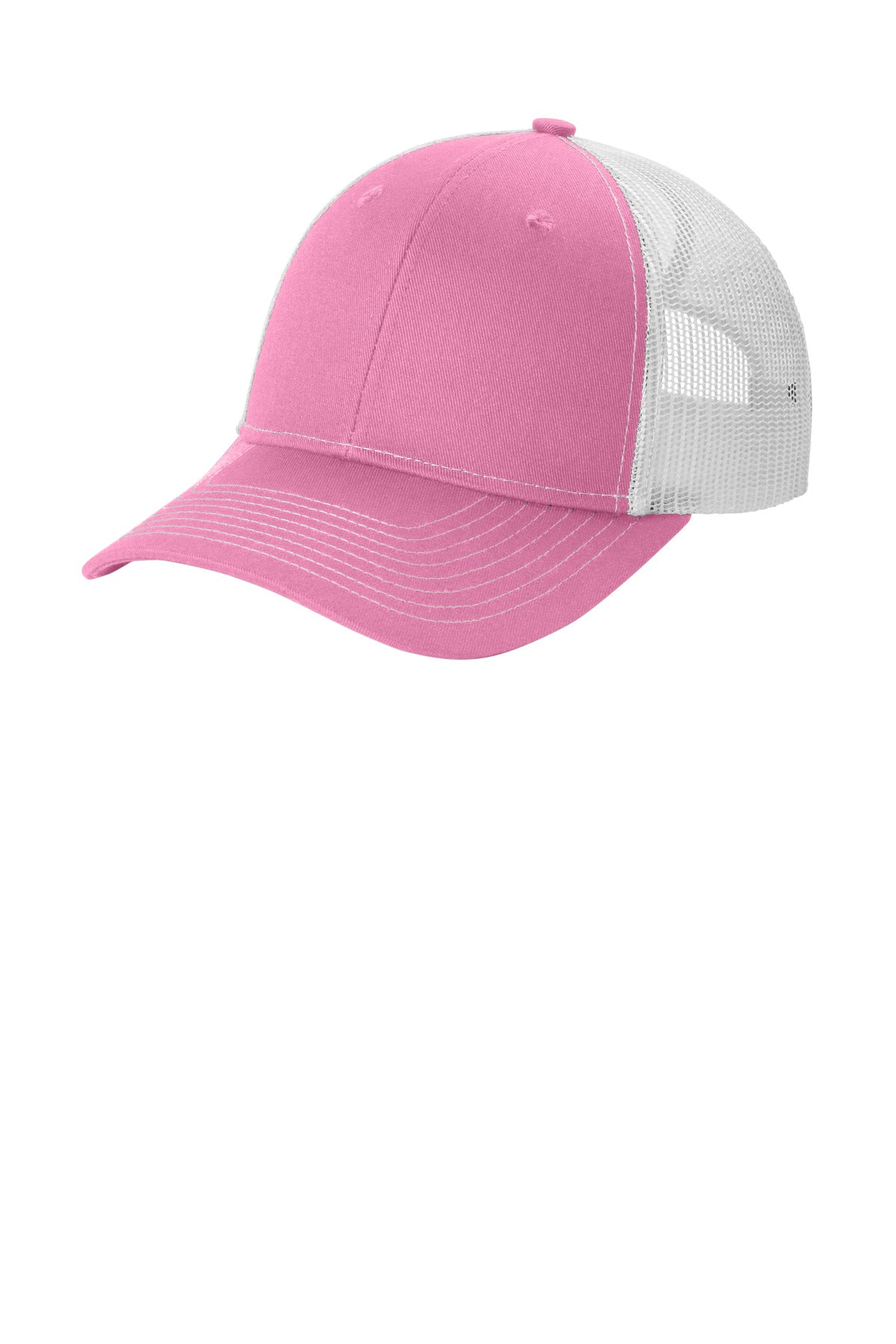 Custom logo Port Authority® Snapback Ponytail Trucker Cap LC401 in True Pink/ White