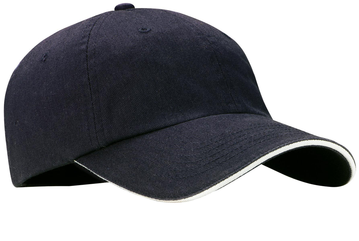 Custom logo Port Authority® Sandwich Bill Cap with Striped Closure.  C830 in Classic Navy/ White