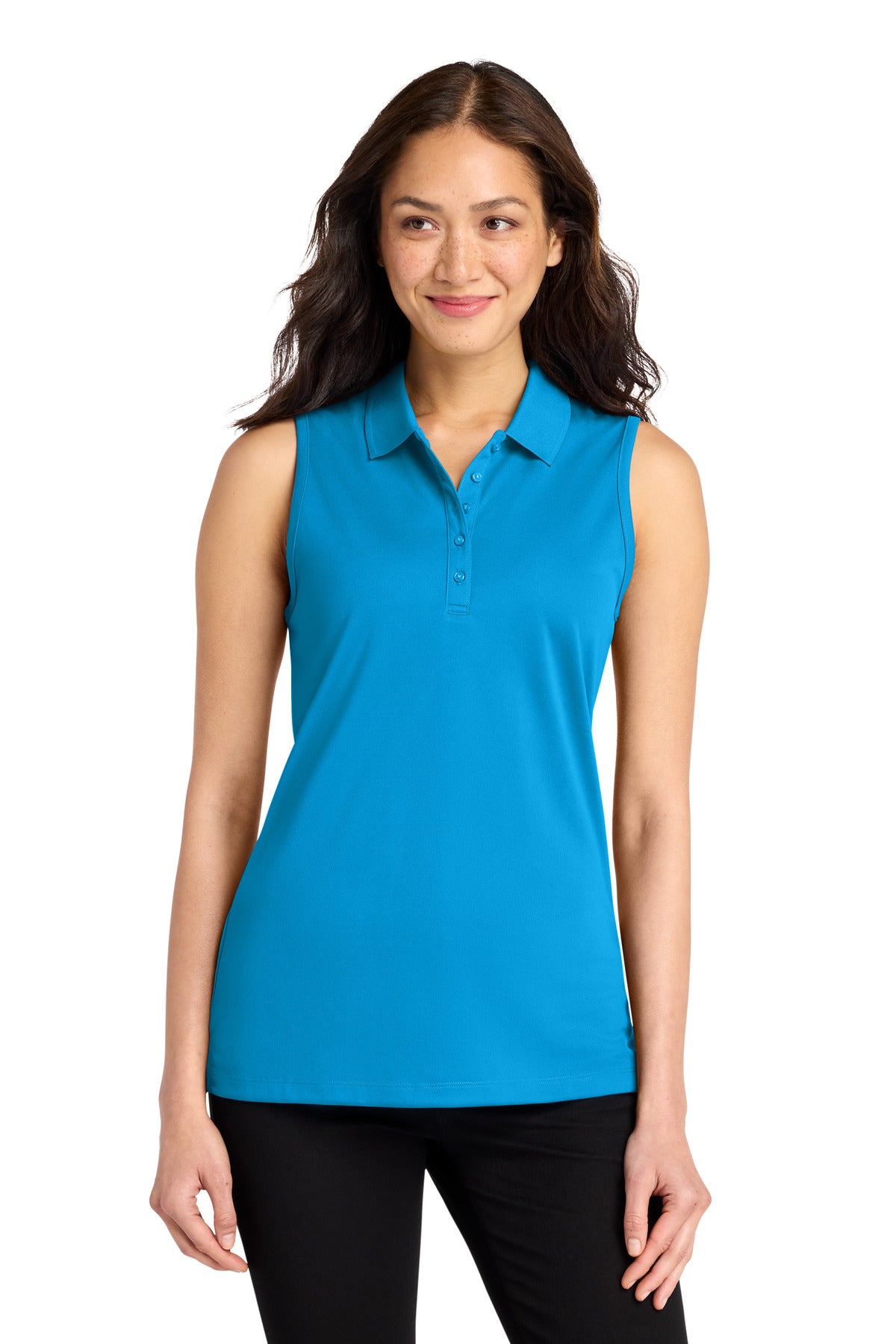 Custom logo Port Authority® Women's Dry Zone® UV Micro-Mesh Sleeveless Polo LK110SV in Coastal Blue