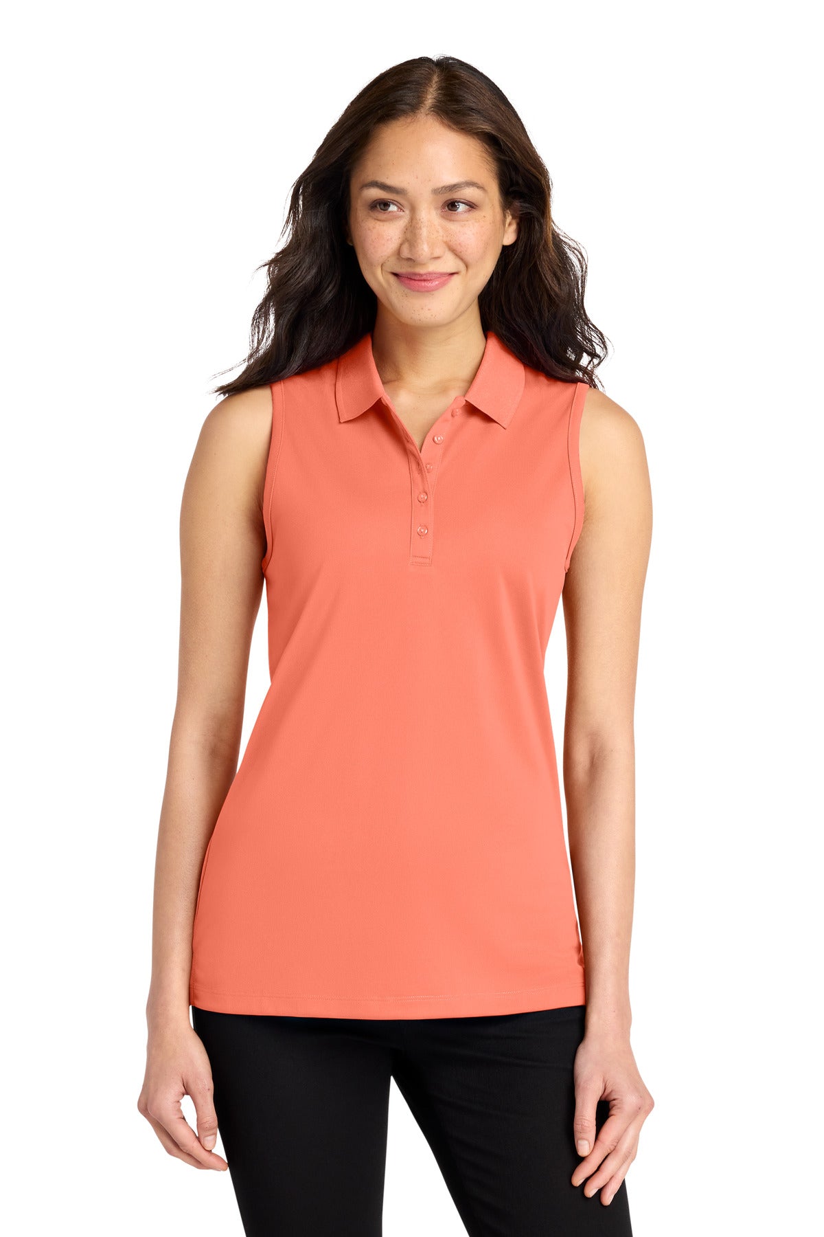 Custom logo Port Authority® Women's Dry Zone® UV Micro-Mesh Sleeveless Polo LK110SV in Coral Splash
