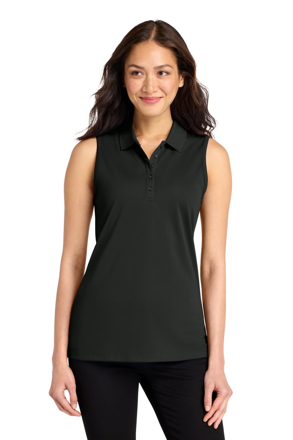 Custom logo Port Authority® Women's Dry Zone® UV Micro-Mesh Sleeveless Polo LK110SV in Deep Black