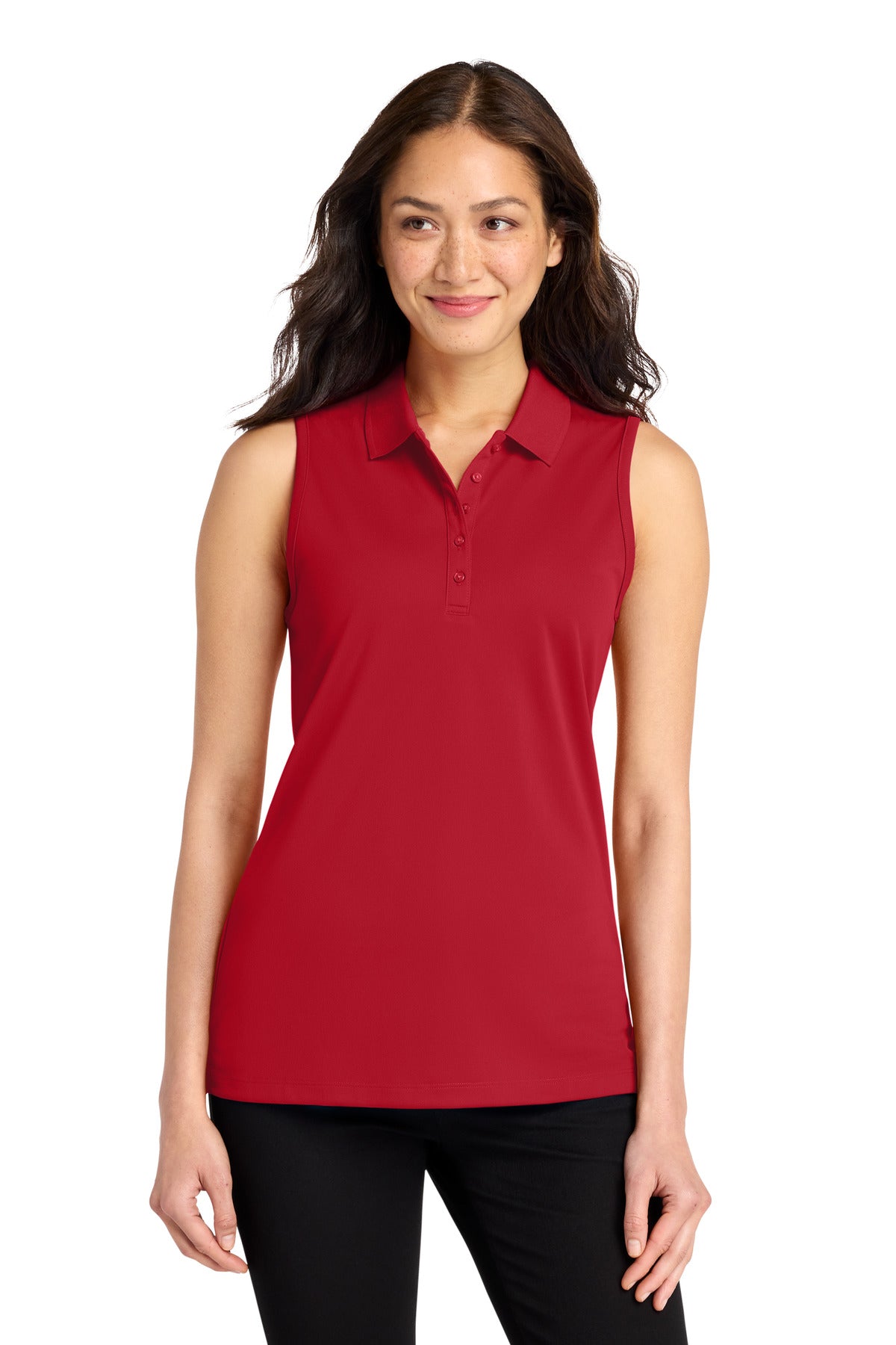 Custom logo Port Authority® Women's Dry Zone® UV Micro-Mesh Sleeveless Polo LK110SV in Rich Red