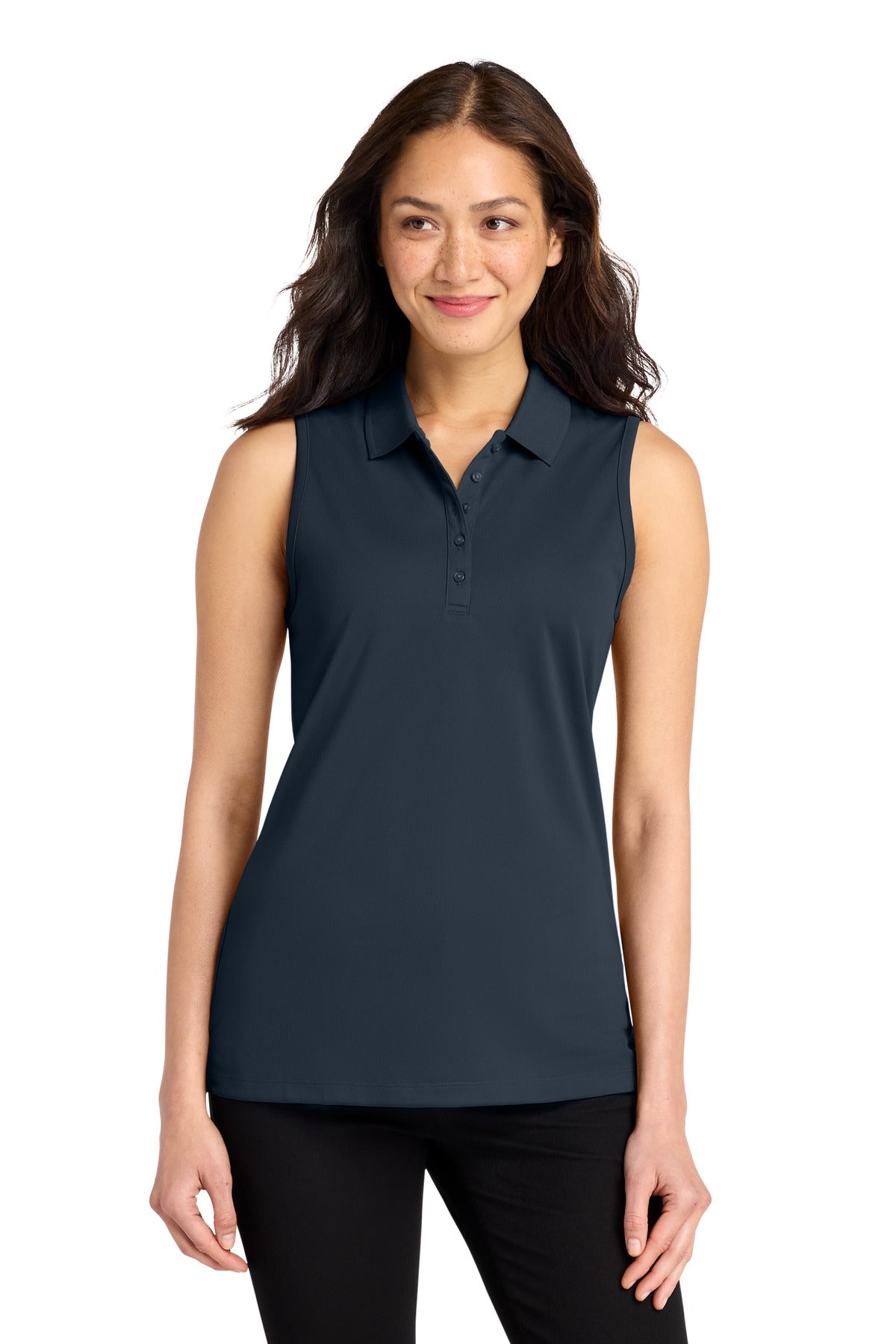 Custom logo Port Authority® Women's Dry Zone® UV Micro-Mesh Sleeveless Polo LK110SV in River Blue Navy