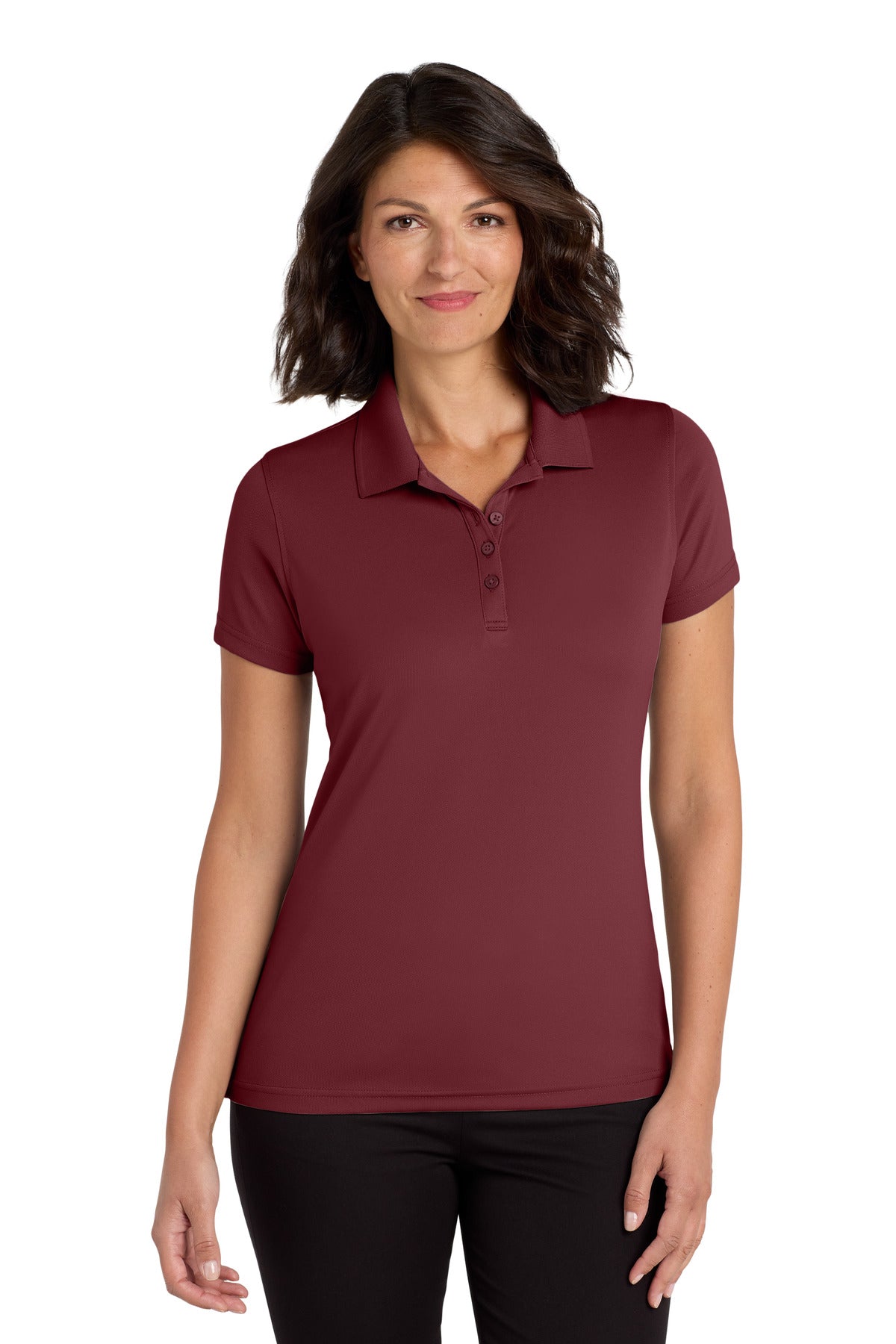 Custom logo Port Authority® Women's Dry Zone® UV Micro-Mesh Polo. LK110 in Burgundy
