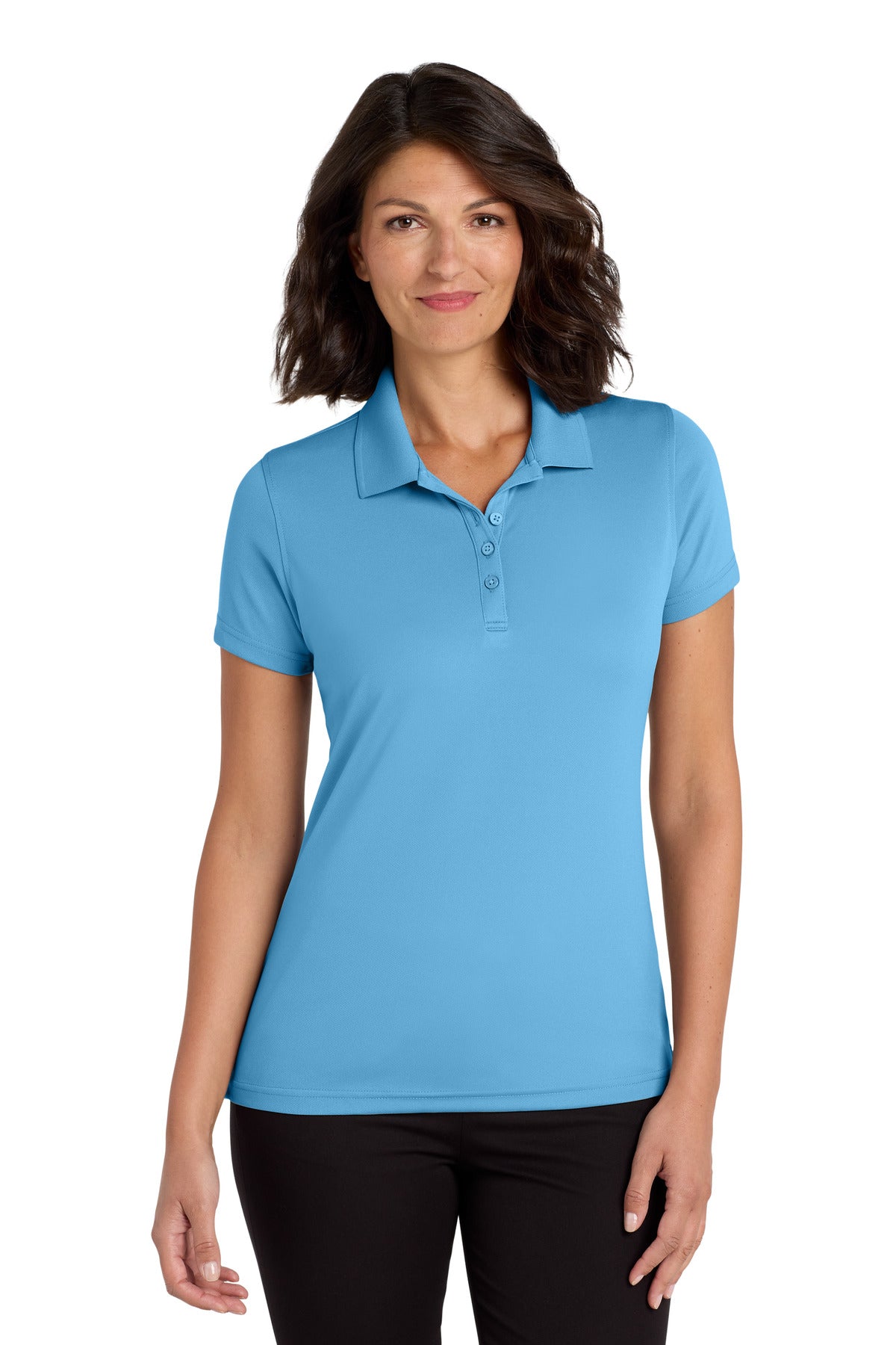 Custom logo Port Authority® Women's Dry Zone® UV Micro-Mesh Polo. LK110 in Carolina Blue