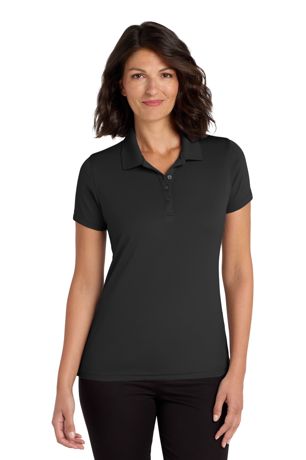 Custom logo Port Authority® Women's Dry Zone® UV Micro-Mesh Polo. LK110 in Deep Black