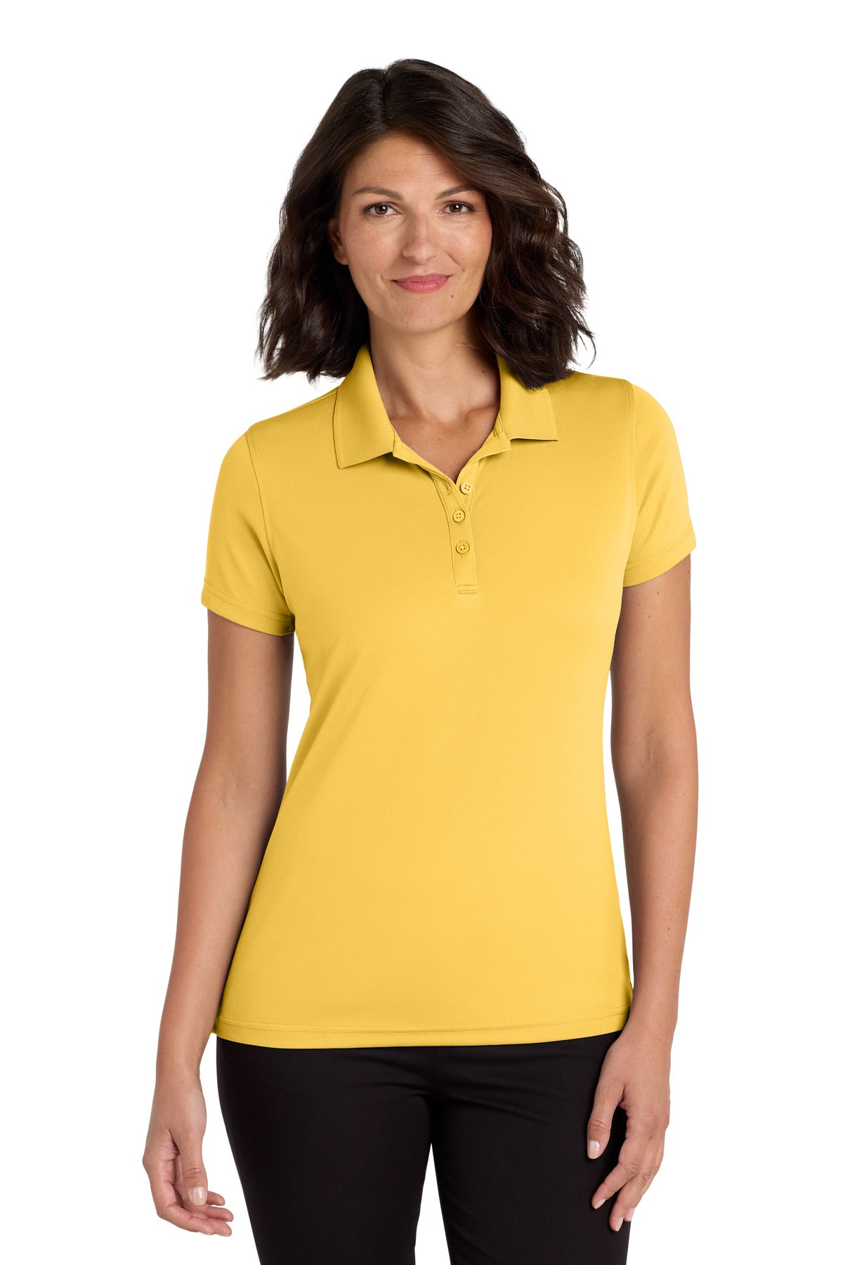 Custom logo Port Authority® Women's Dry Zone® UV Micro-Mesh Polo. LK110 in Sunburst Yellow