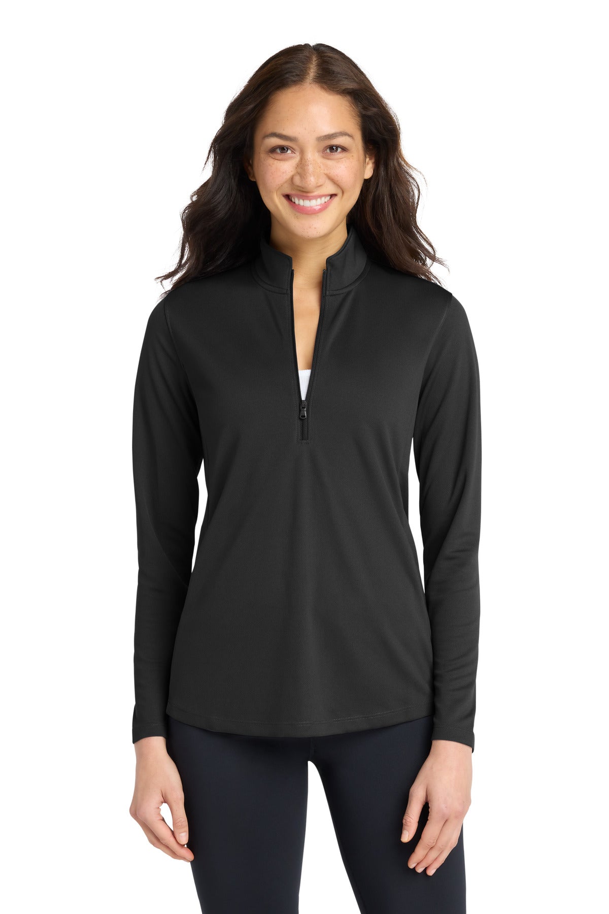 Custom logo Port Authority® Women's Dry Zone® UV Micro-Mesh 1/4-Zip LK112 in Deep Black
