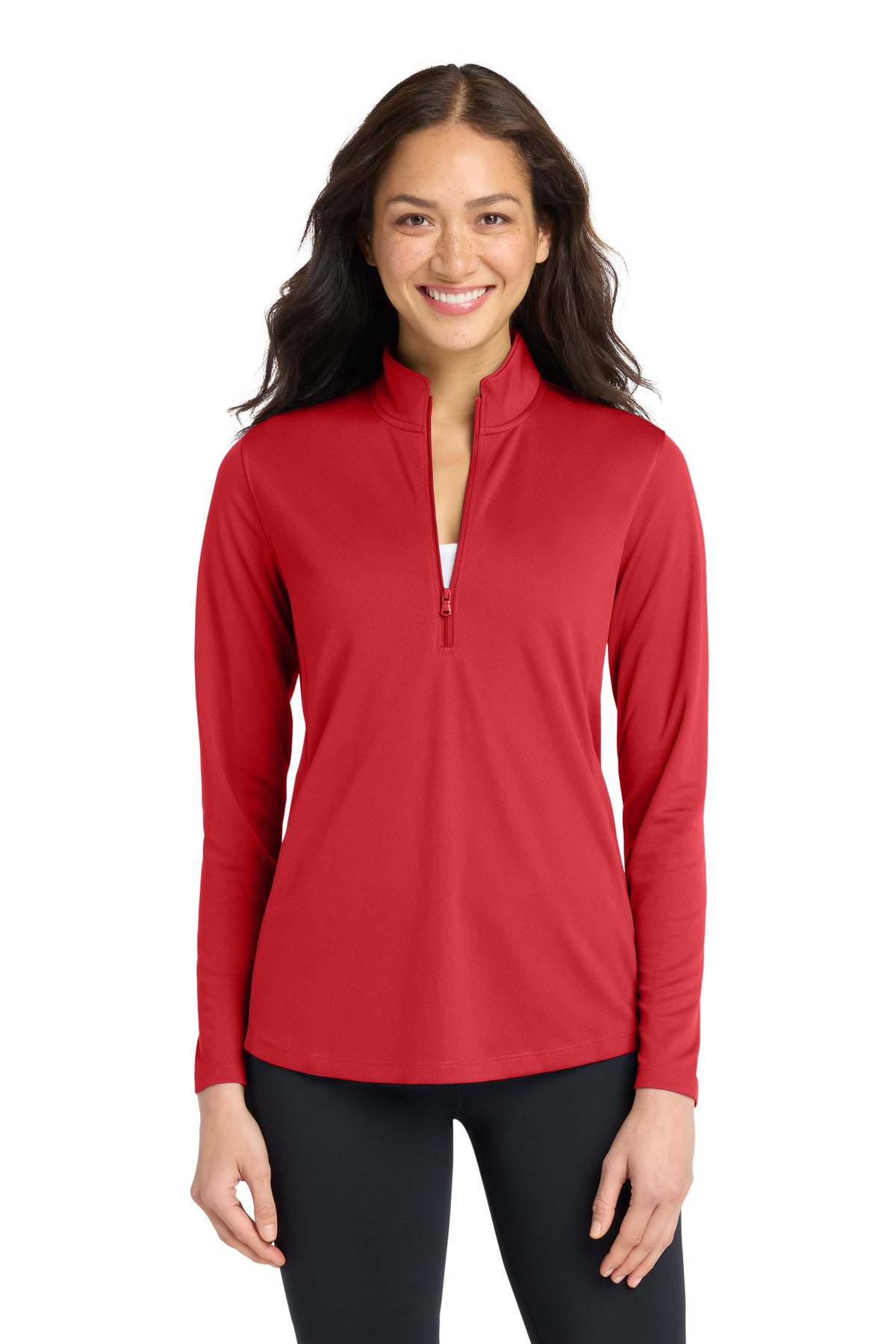 Custom logo Port Authority® Women's Dry Zone® UV Micro-Mesh 1/4-Zip LK112 in Rich Red