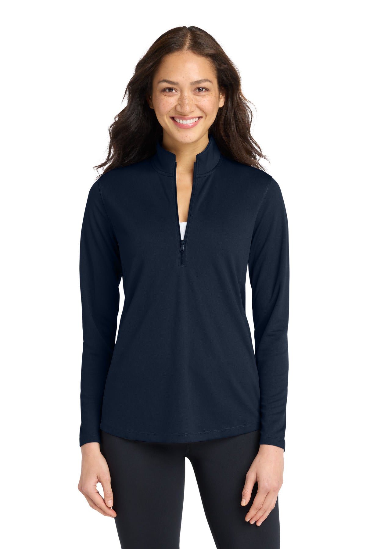Custom logo Port Authority® Women's Dry Zone® UV Micro-Mesh 1/4-Zip LK112 in River Blue Navy