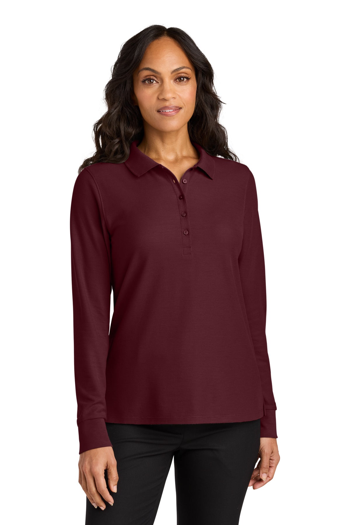 Custom logo Port Authority® Women's Wearever Signature Pique Long Sleeve Polo LK200LS in Burgundy