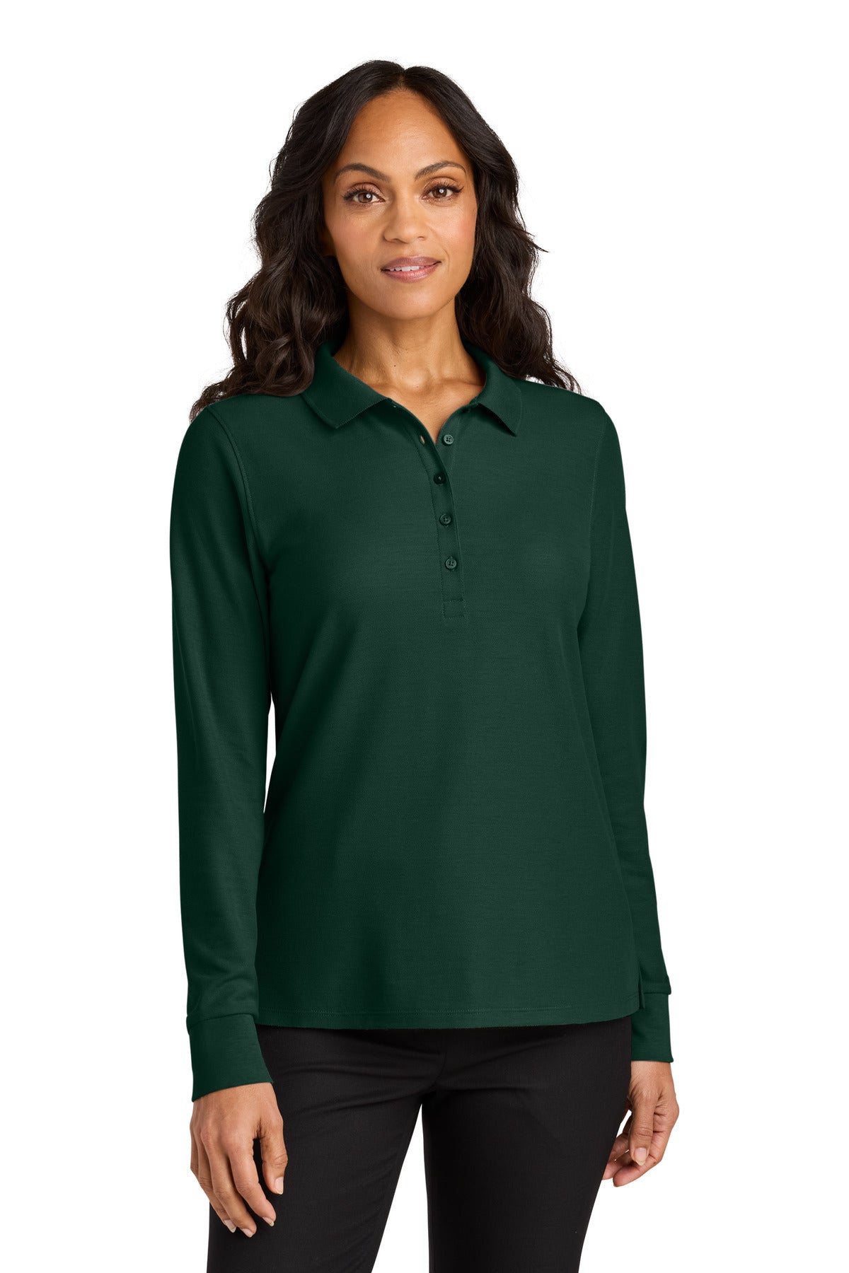 Custom logo Port Authority® Women's Wearever Signature Pique Long Sleeve Polo LK200LS in Dark Green
