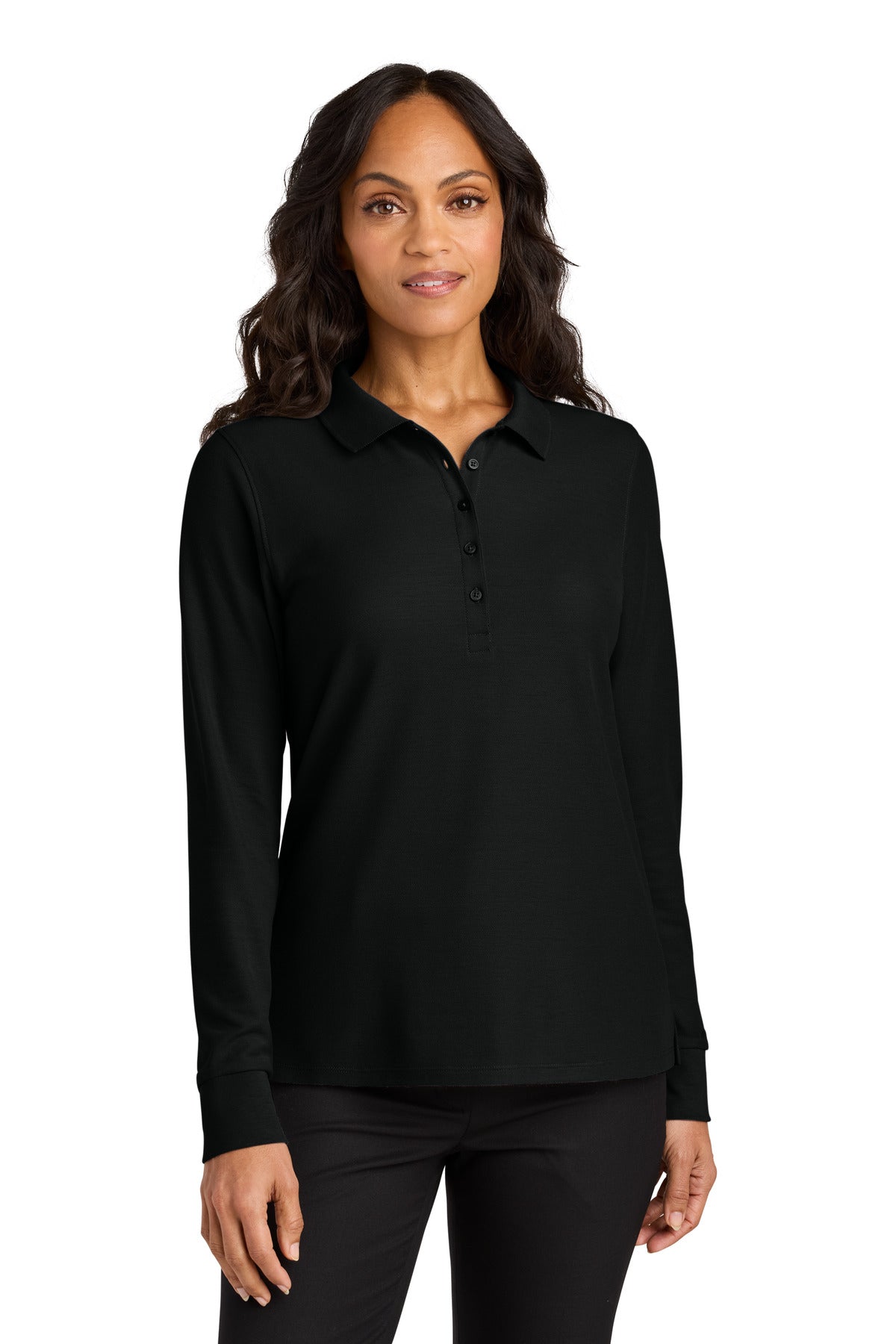 Custom logo Port Authority® Women's Wearever Signature Pique Long Sleeve Polo LK200LS in Deep Black