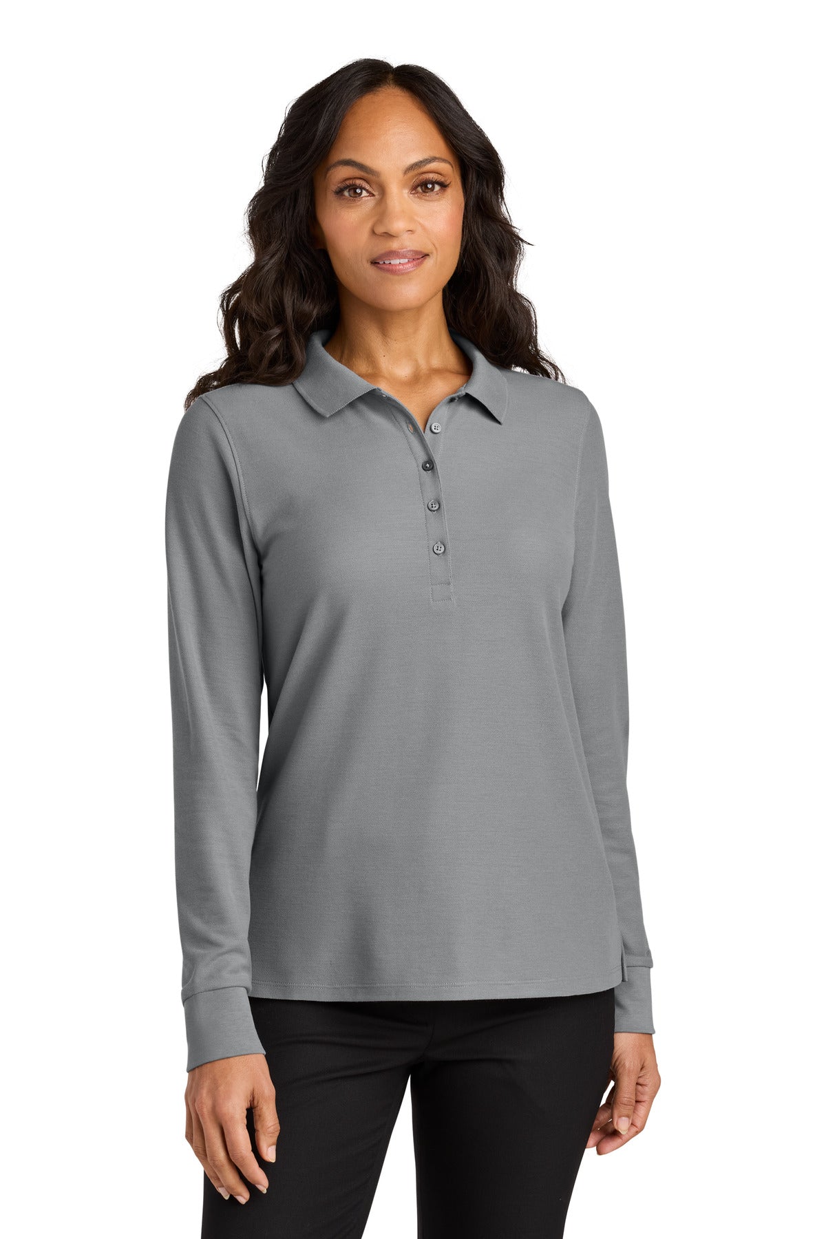 Custom logo Port Authority® Women's Wearever Signature Pique Long Sleeve Polo LK200LS in Gusty Grey