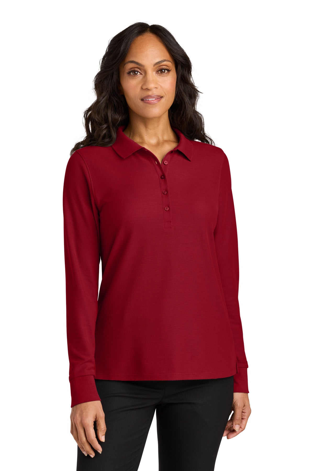 Custom logo Port Authority® Women's Wearever Signature Pique Long Sleeve Polo LK200LS in Rich Red