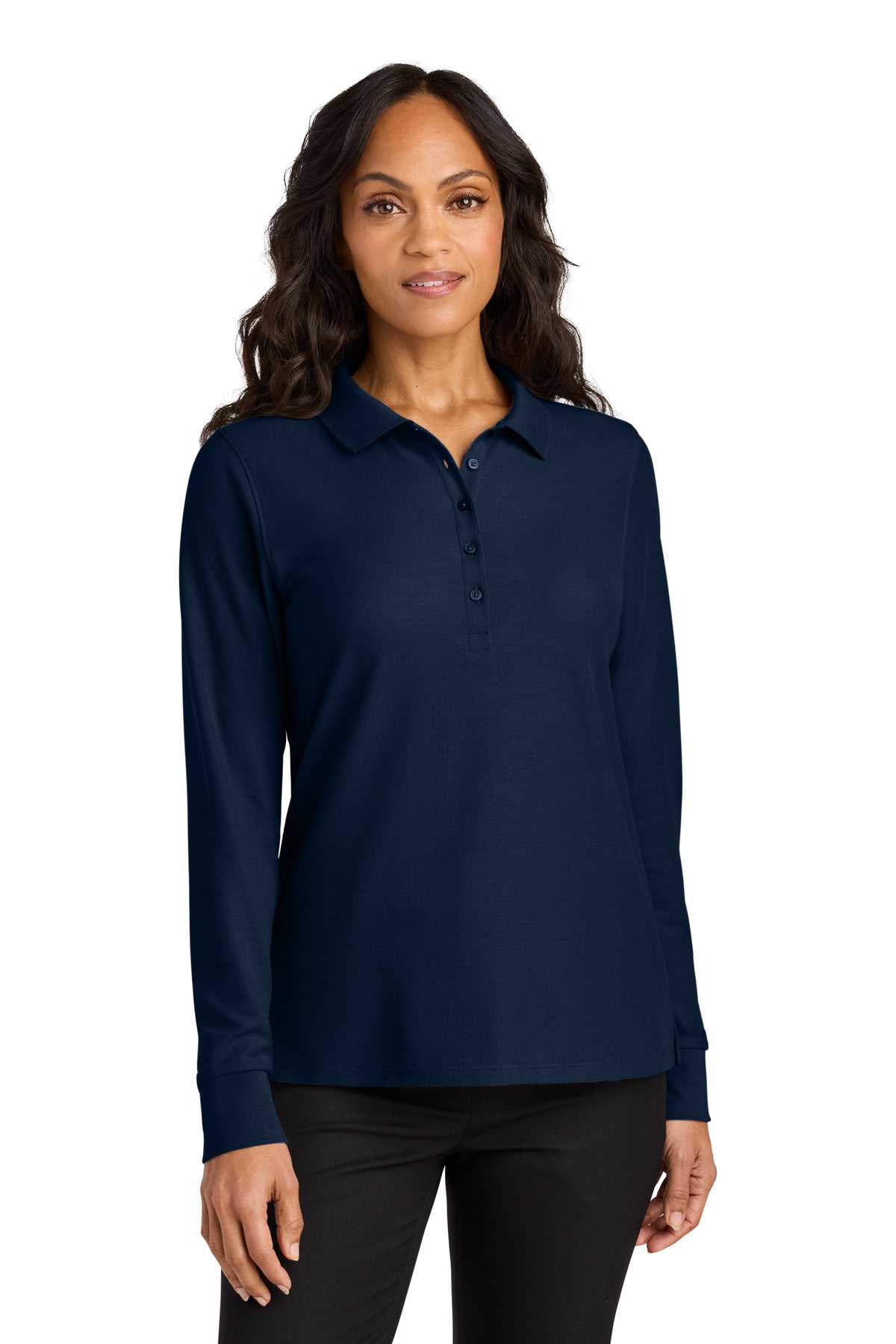 Custom logo Port Authority® Women's Wearever Signature Pique Long Sleeve Polo LK200LS in River Blue Navy
