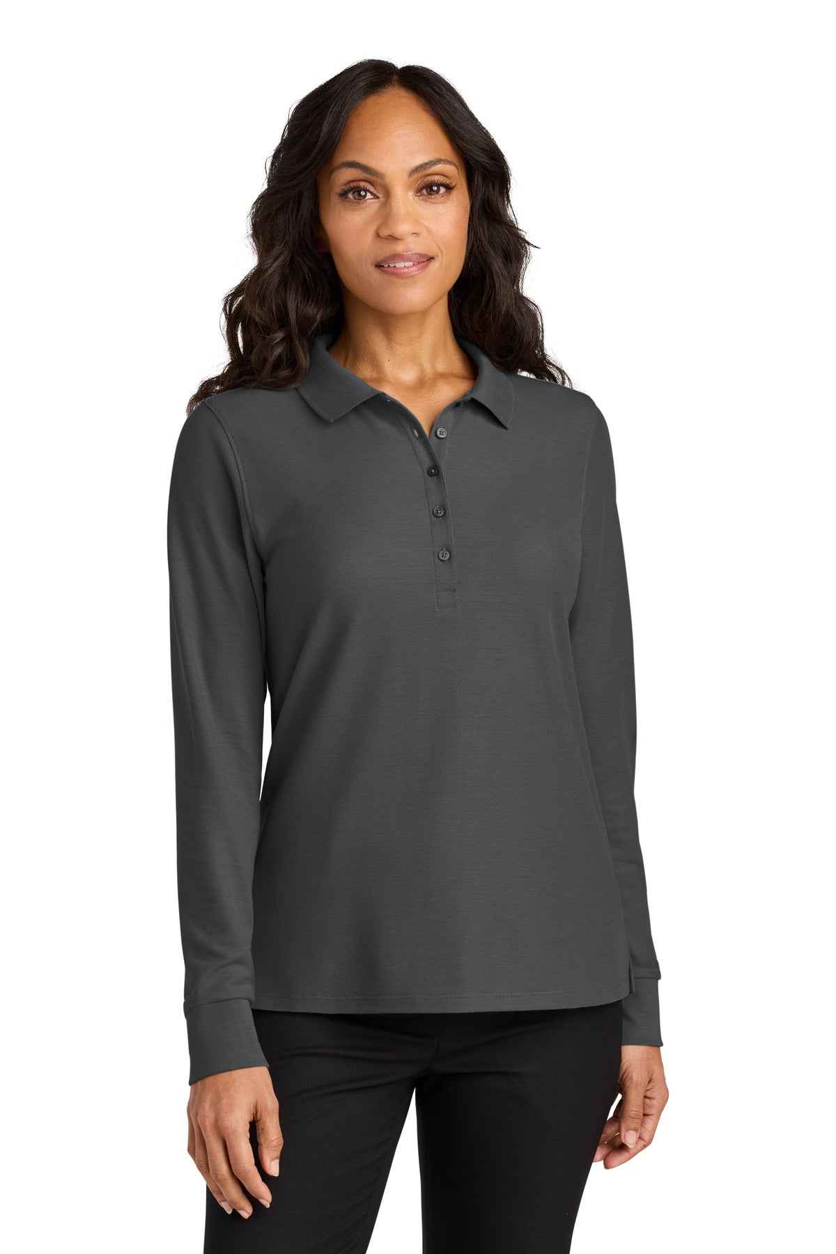 Custom logo Port Authority® Women's Wearever Signature Pique Long Sleeve Polo LK200LS in Storm Grey