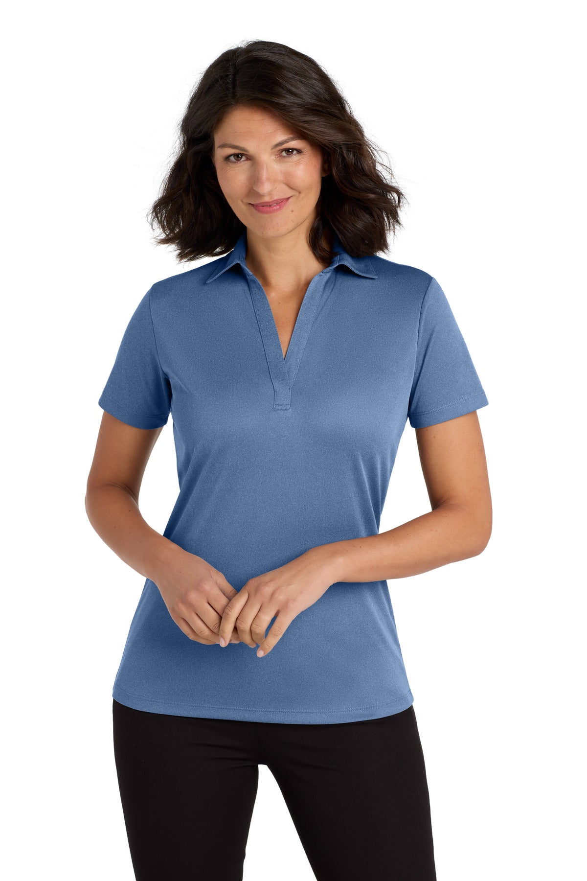 Custom logo Port Authority ® Women's Heathered Silk Touch ™ Performance Polo. LK542 in Moonlight Blue Heather