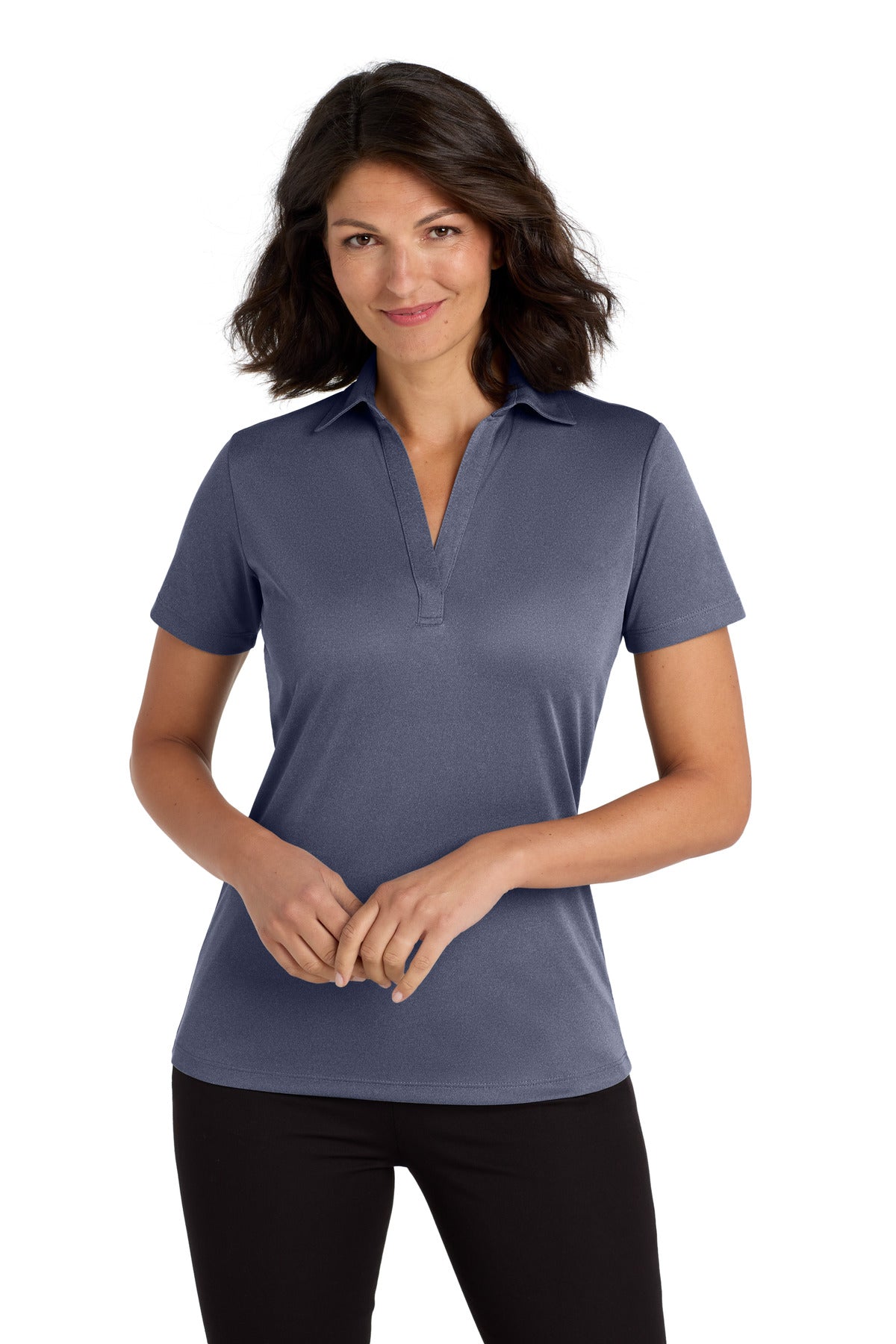 Custom logo Port Authority ® Women's Heathered Silk Touch ™ Performance Polo. LK542 in Navy Heather