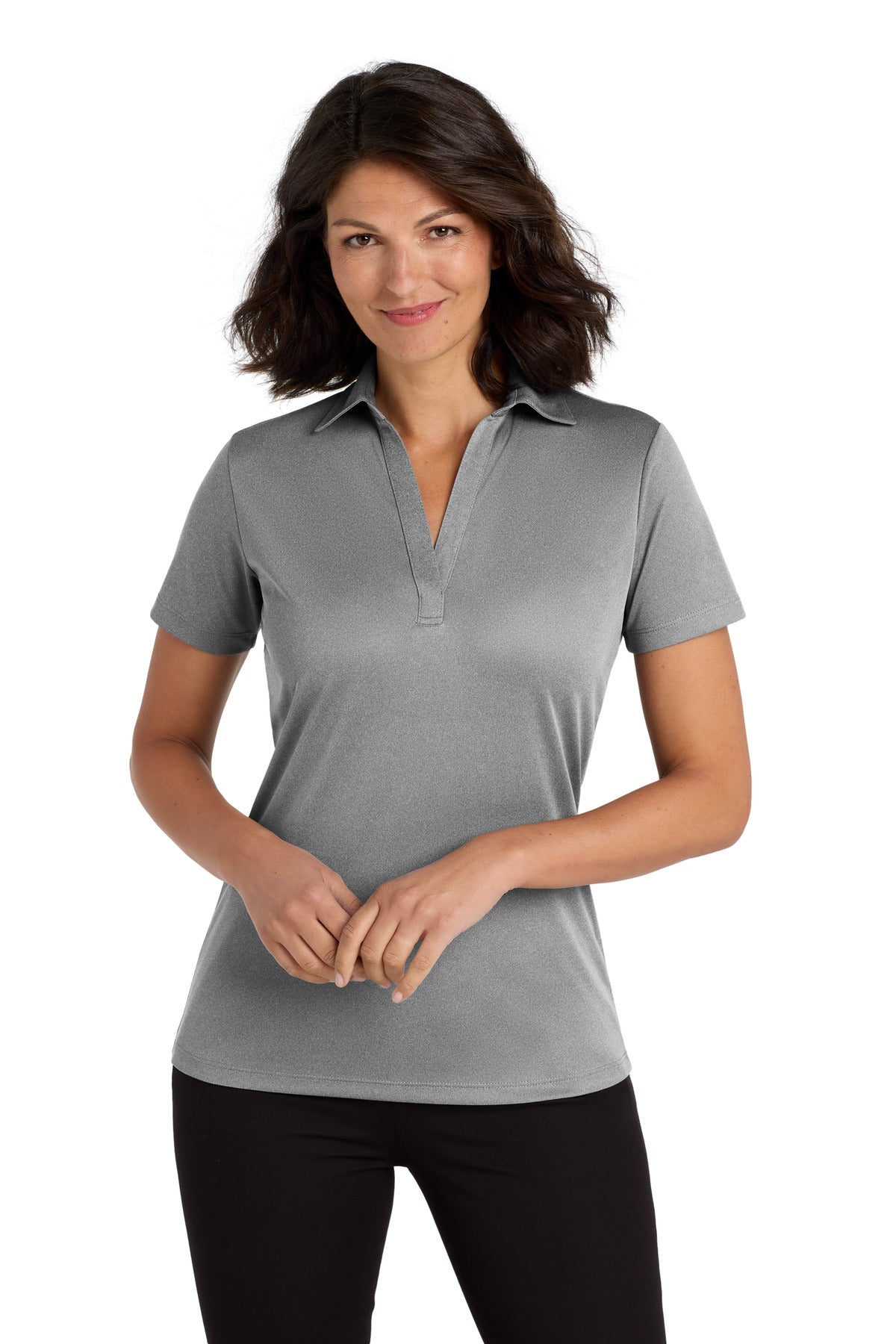 Custom logo Port Authority ® Women's Heathered Silk Touch ™ Performance Polo. LK542 in Shadow Grey Heather