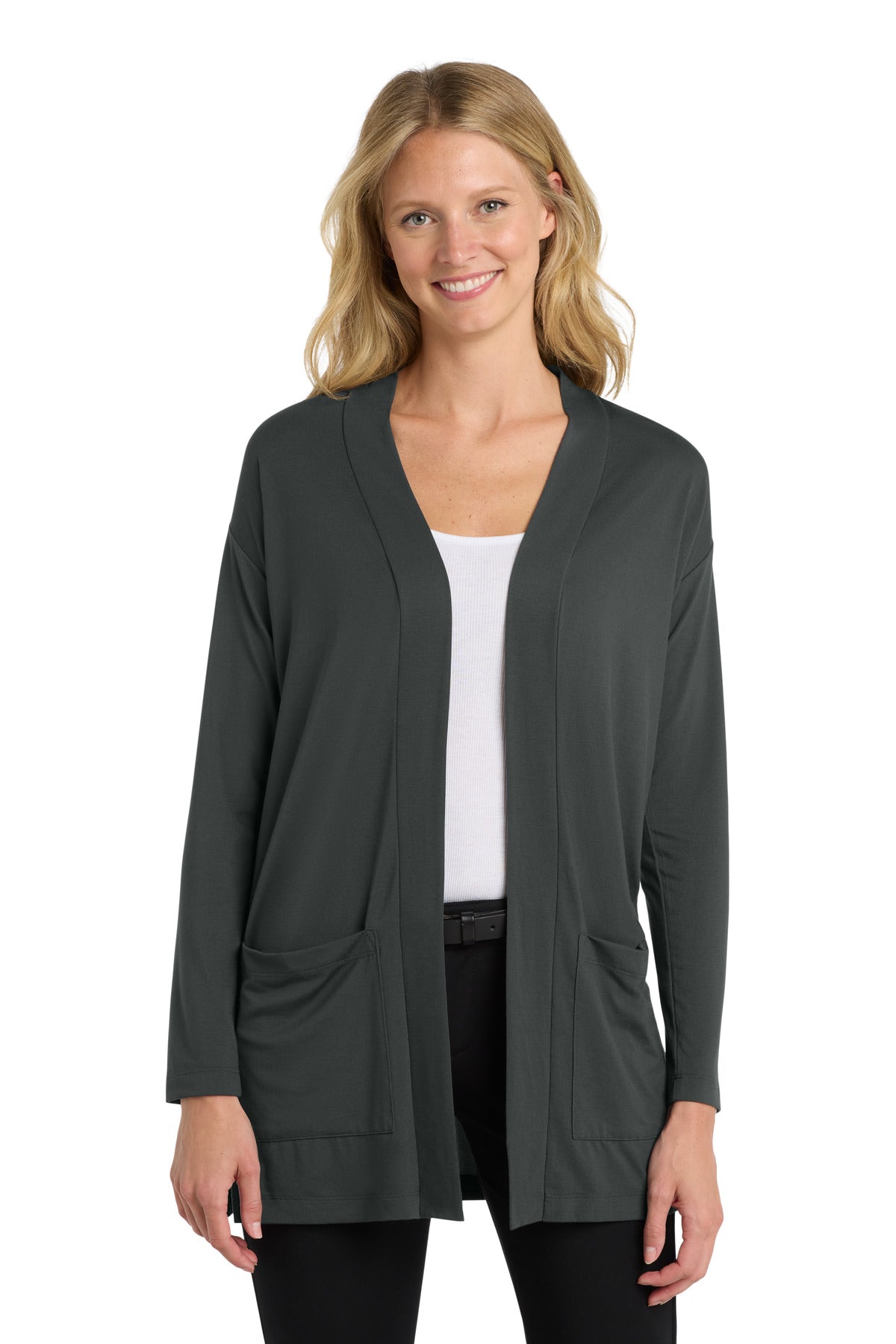 Custom logo Port Authority ® Women's Concept Long Pocket Cardigan . LK5434 in Grey Smoke