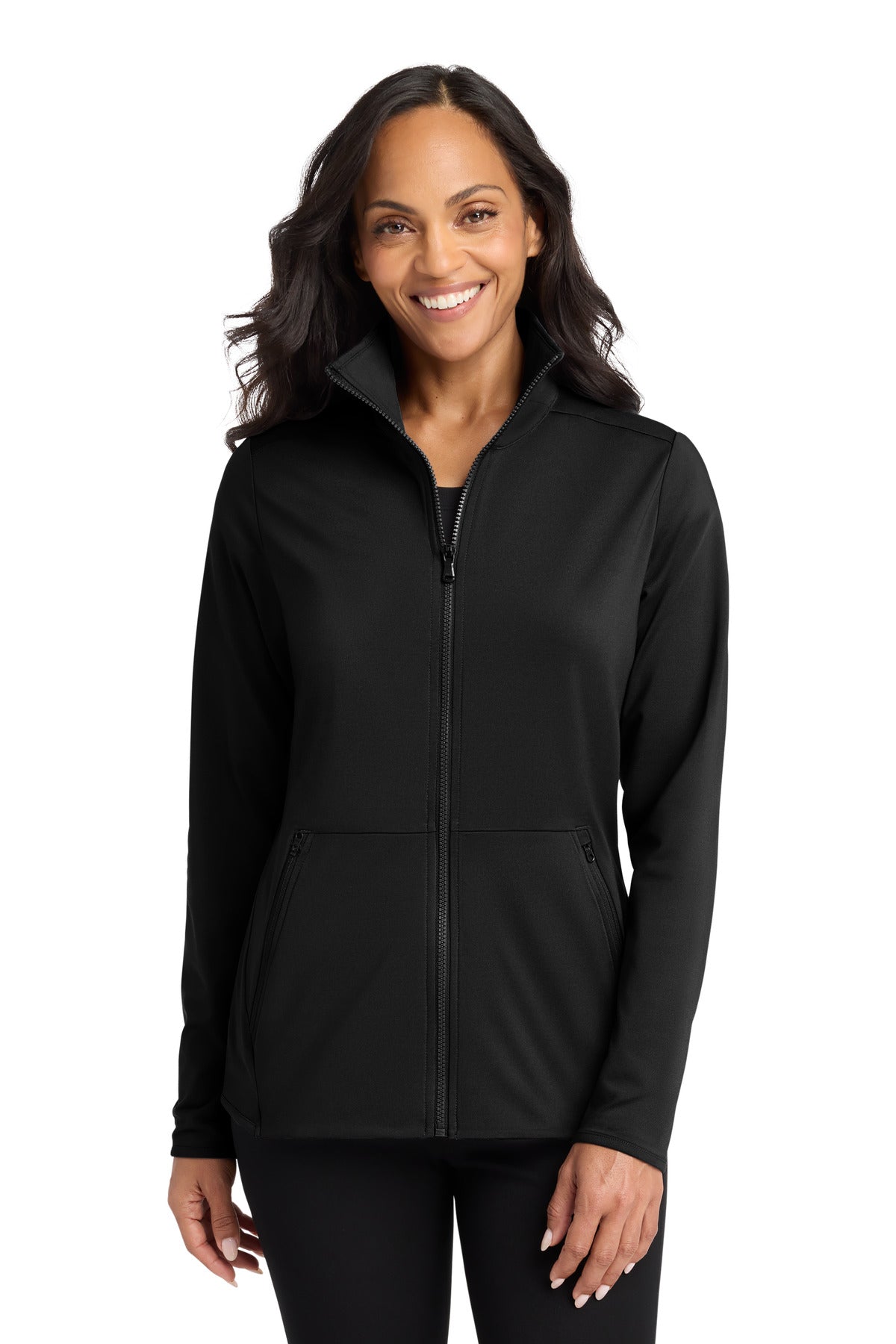 Custom logo Port Authority® Women's Accord Stretch Fleece Full-Zip LK595 in Black