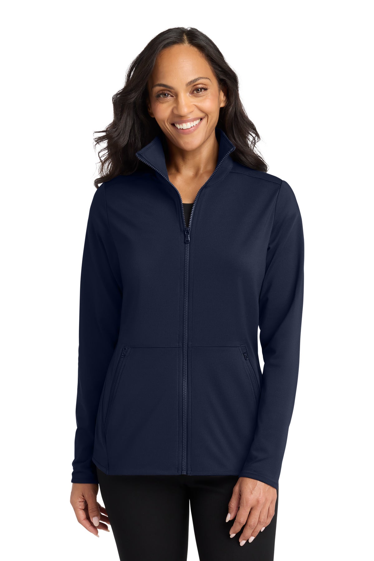 Custom logo Port Authority® Women's Accord Stretch Fleece Full-Zip LK595 in Navy