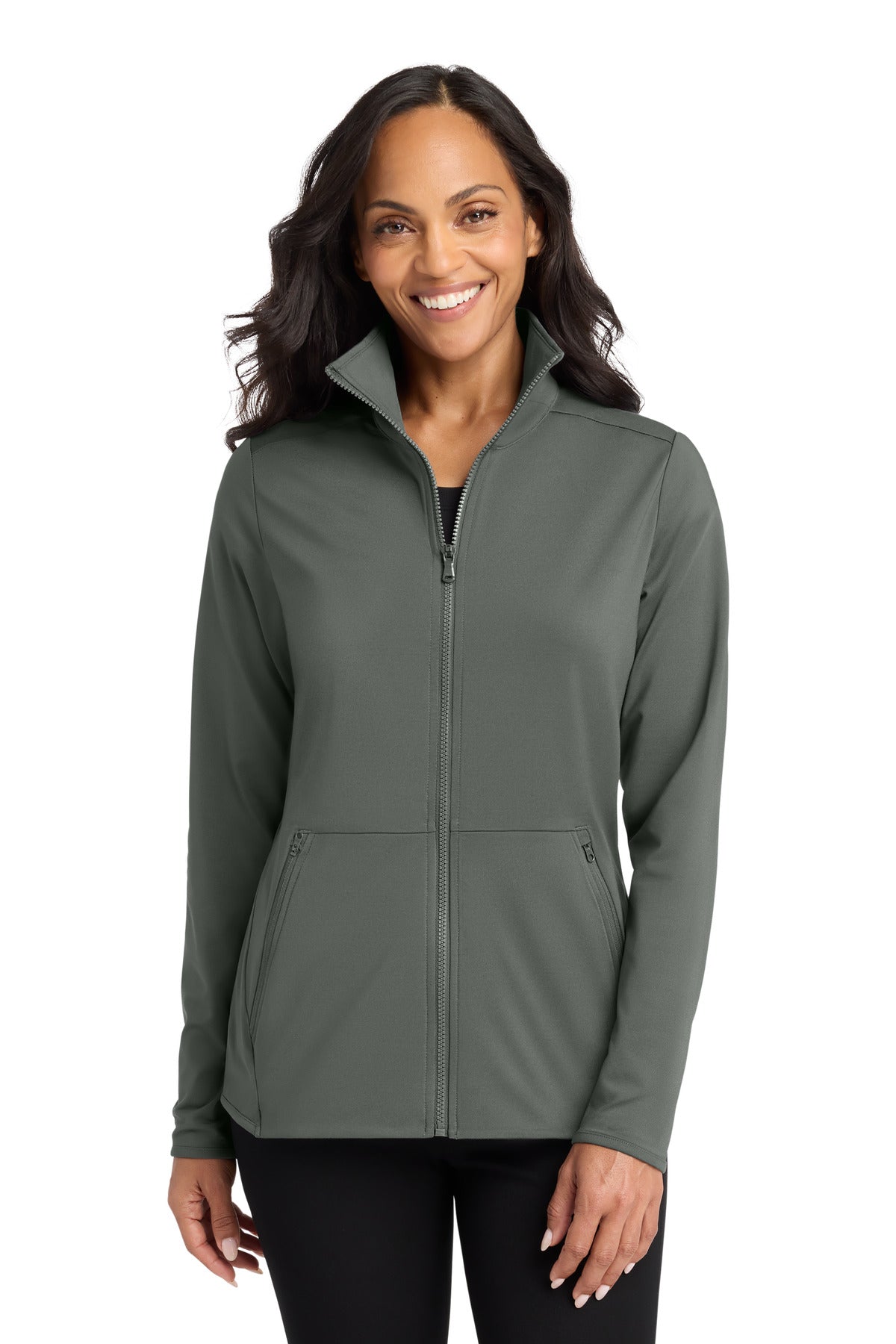 Custom logo Port Authority® Women's Accord Stretch Fleece Full-Zip LK595 in Pewter