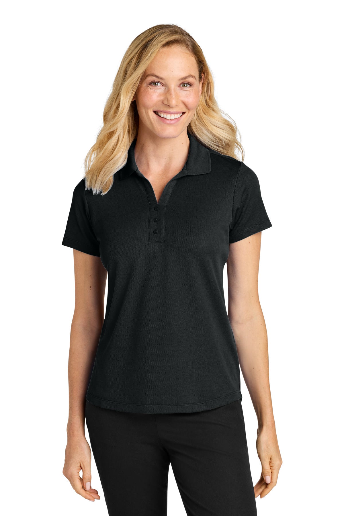 Custom logo Port Authority® Women's Plaited Pique Polo LK620 in Deep Black