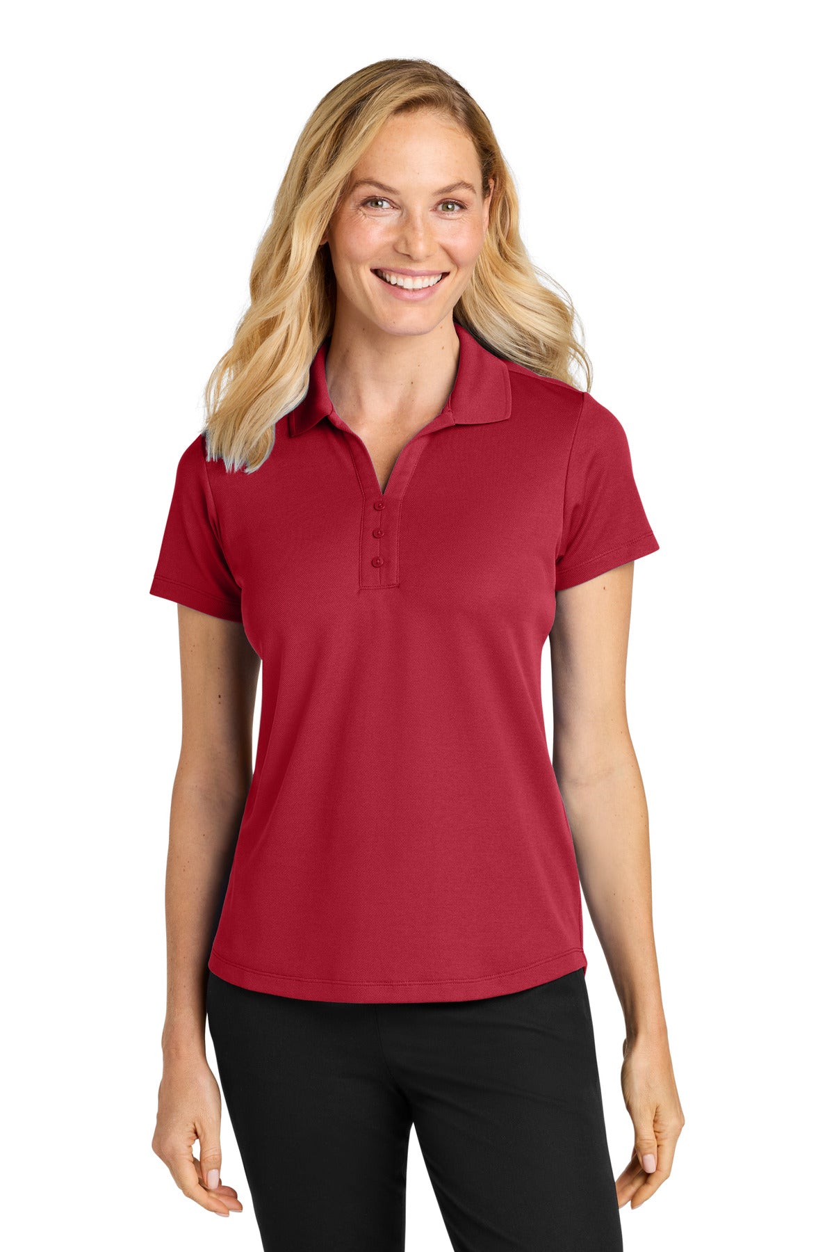 Custom logo Port Authority® Women's Plaited Pique Polo LK620 in Rich Red