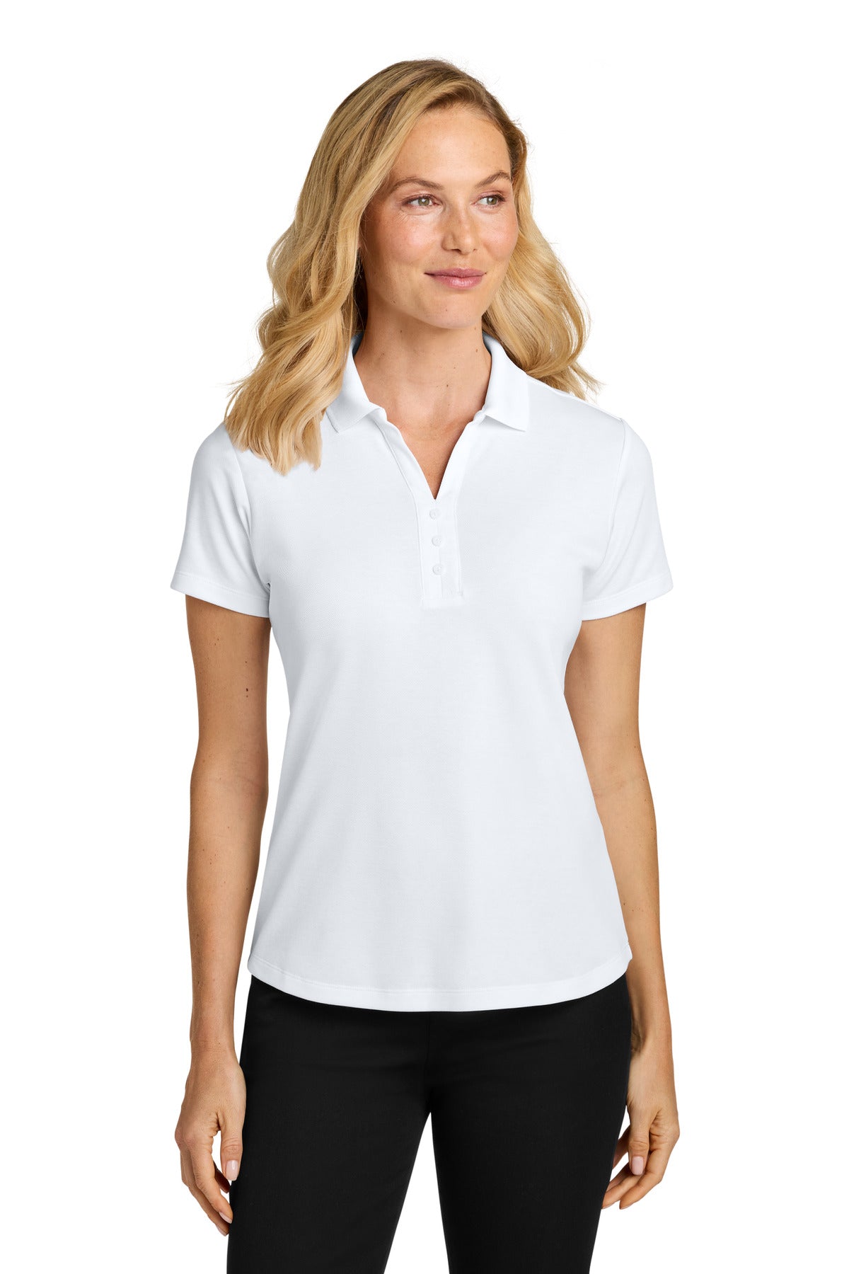 Custom logo Port Authority® Women's Plaited Pique Polo LK620 in White