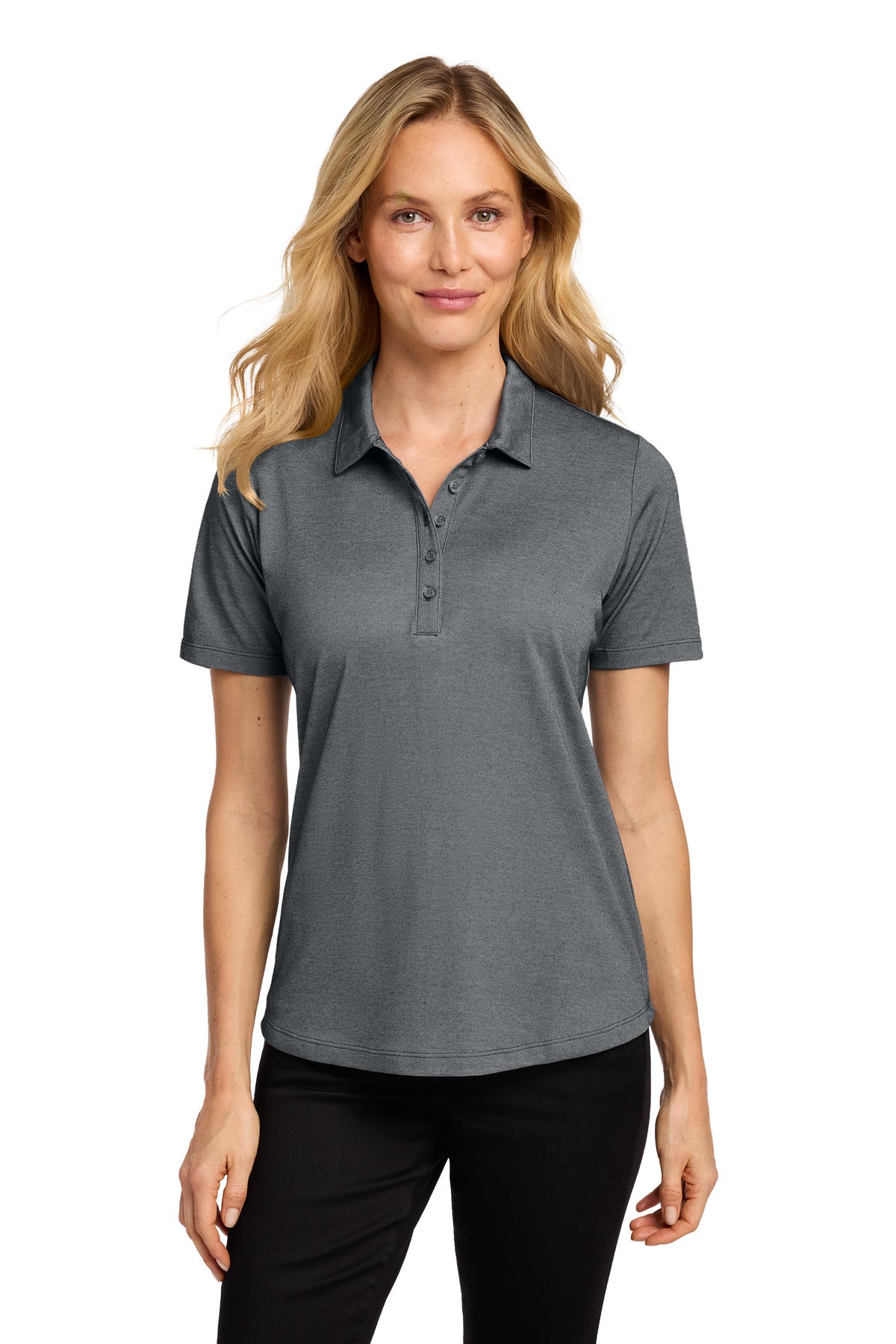 Custom logo Port Authority® Women's Fine Pique Blend Polo LK830 in Charcoal Heather