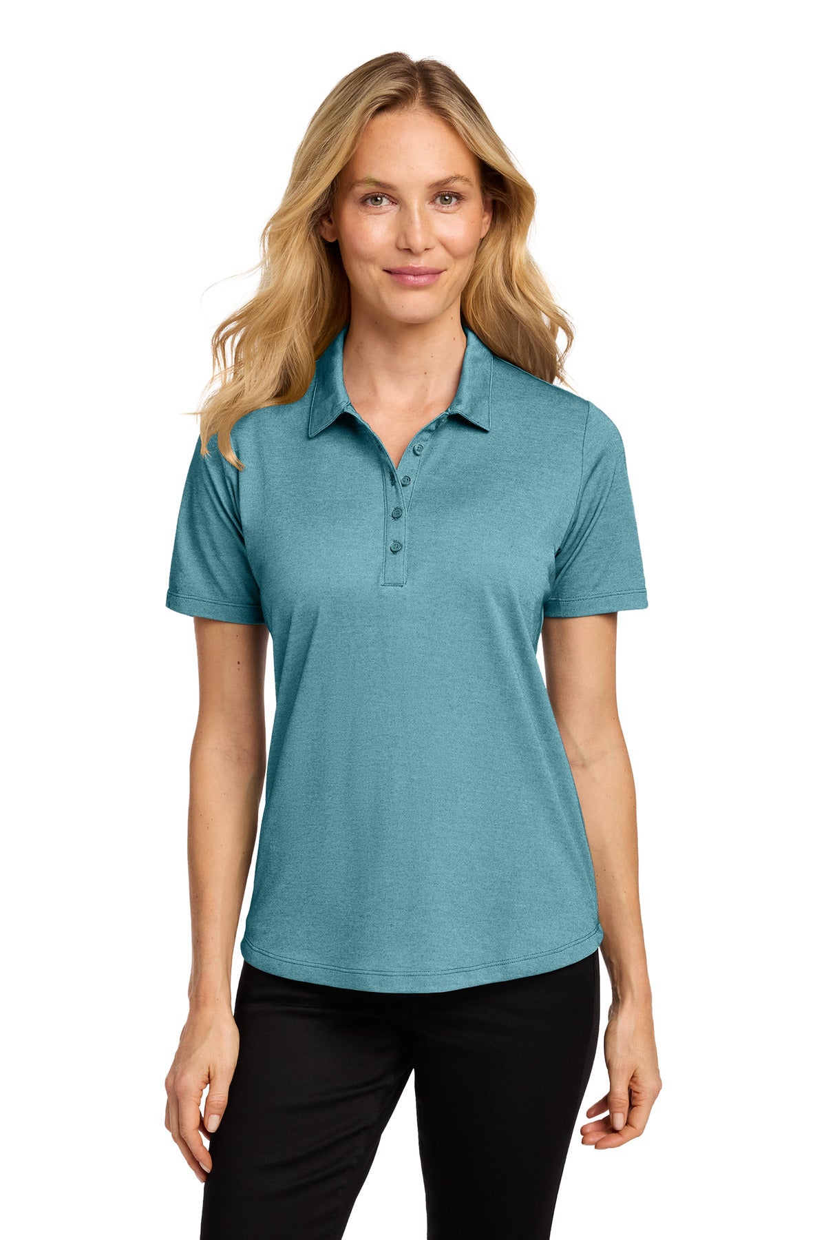 Custom logo Port Authority® Women's Fine Pique Blend Polo LK830 in Dark Teal Heather