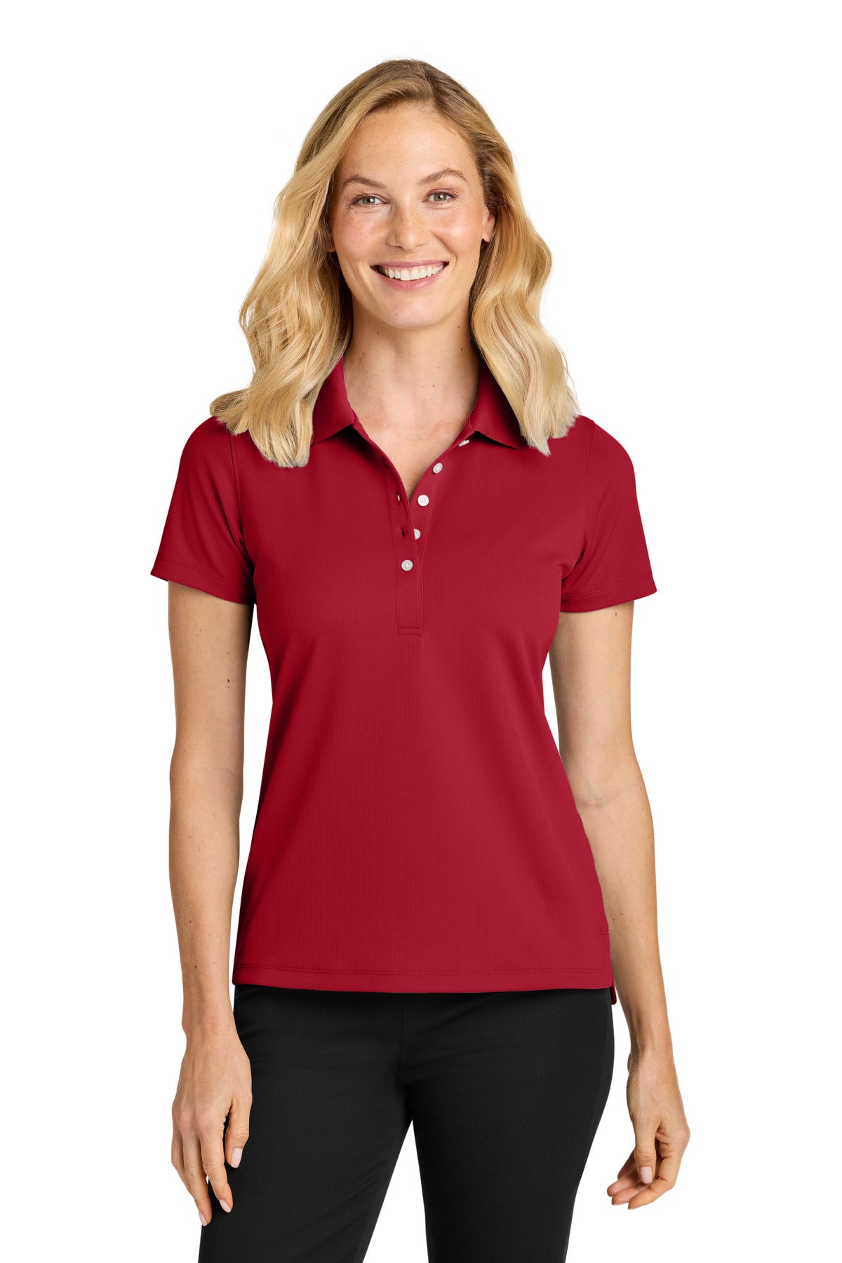 Custom logo Port Authority® Women's Dry Zone® Stain-Release Grid Polo LK845 in Rich Red
