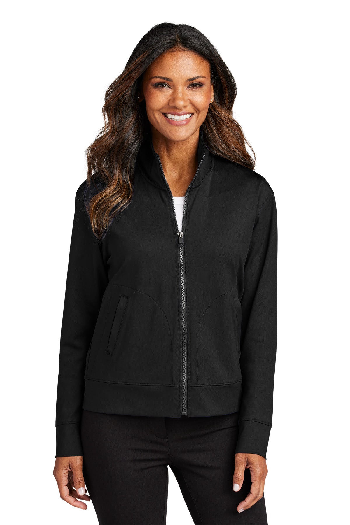 Custom logo Port Authority® Women's C-FREE® Double Knit Full-Zip LK881 in Deep Black