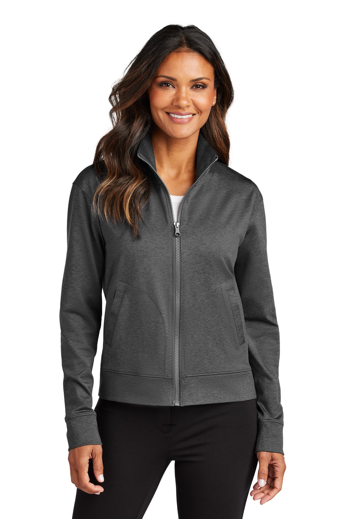 Custom logo Port Authority® Women's C-FREE® Double Knit Full-Zip LK881 in Grey Steel Heather
