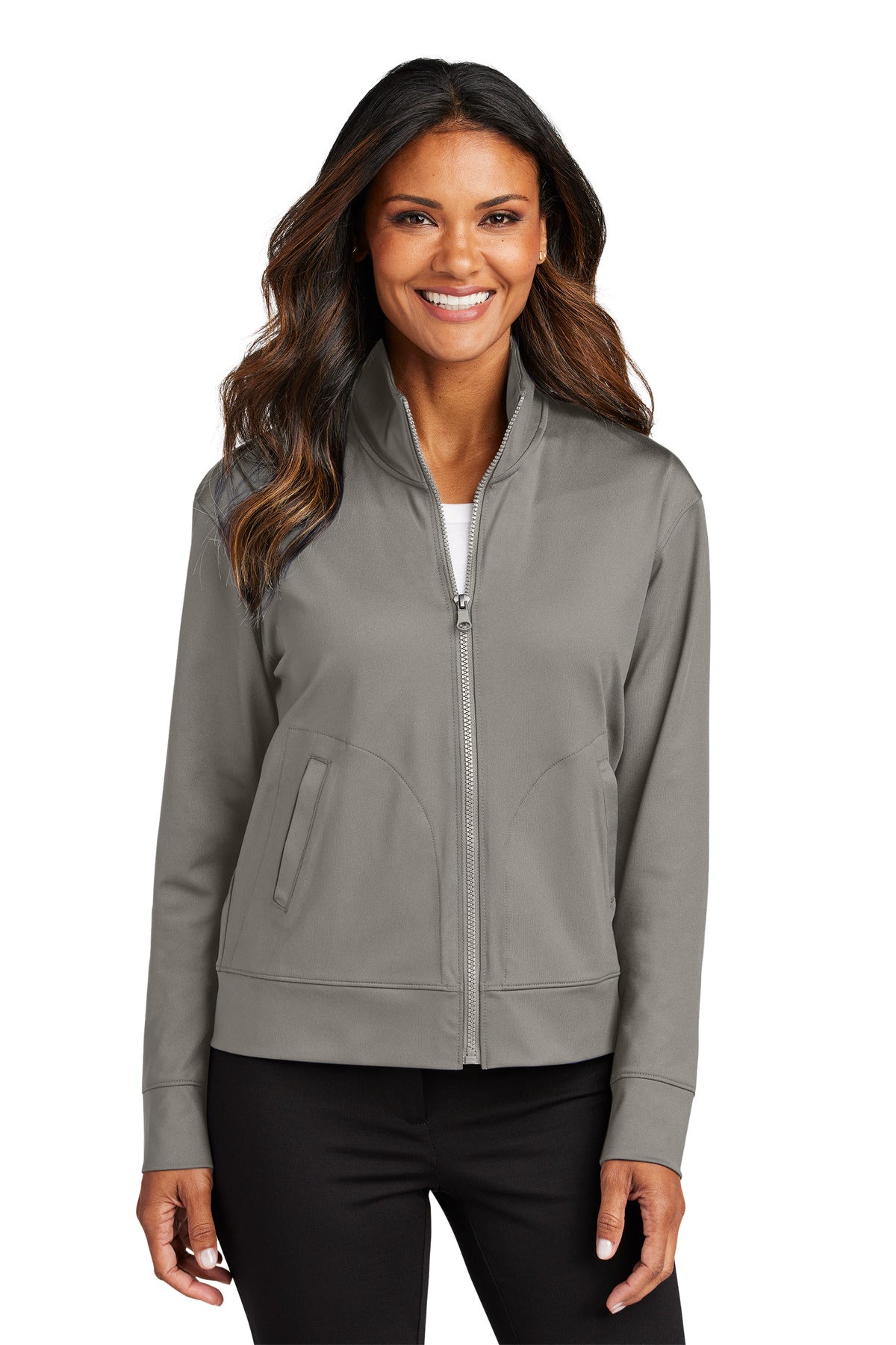 Custom logo Port Authority® Women's C-FREE® Double Knit Full-Zip LK881 in Smoke Grey