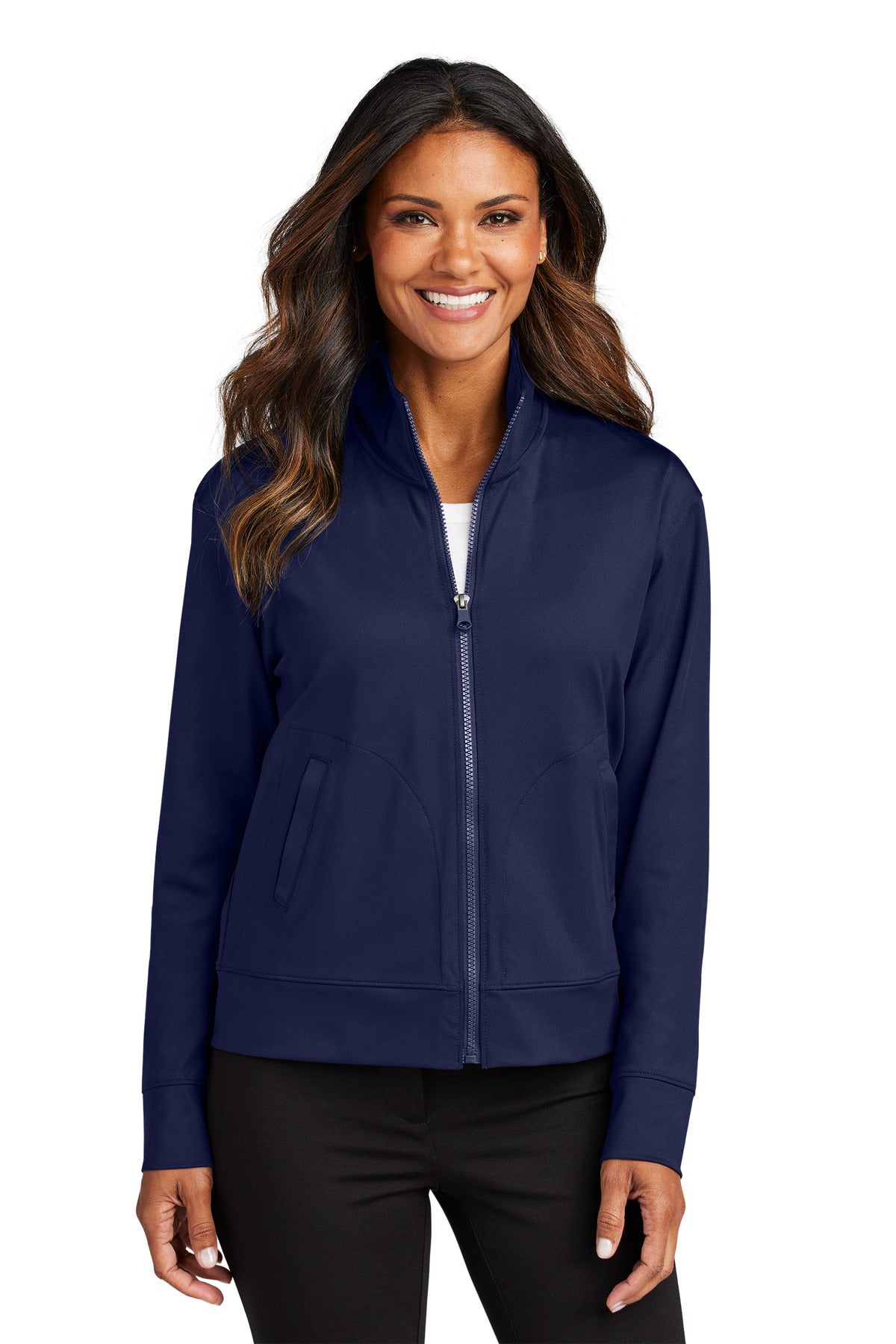 Custom logo Port Authority® Women's C-FREE® Double Knit Full-Zip LK881 in True Navy