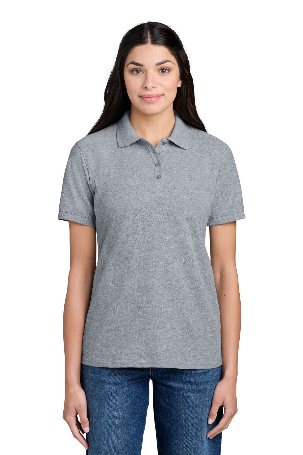 Custom logo Port & Co® Women's Core Blend Pique Polo. LKP155 in Athletic Heather