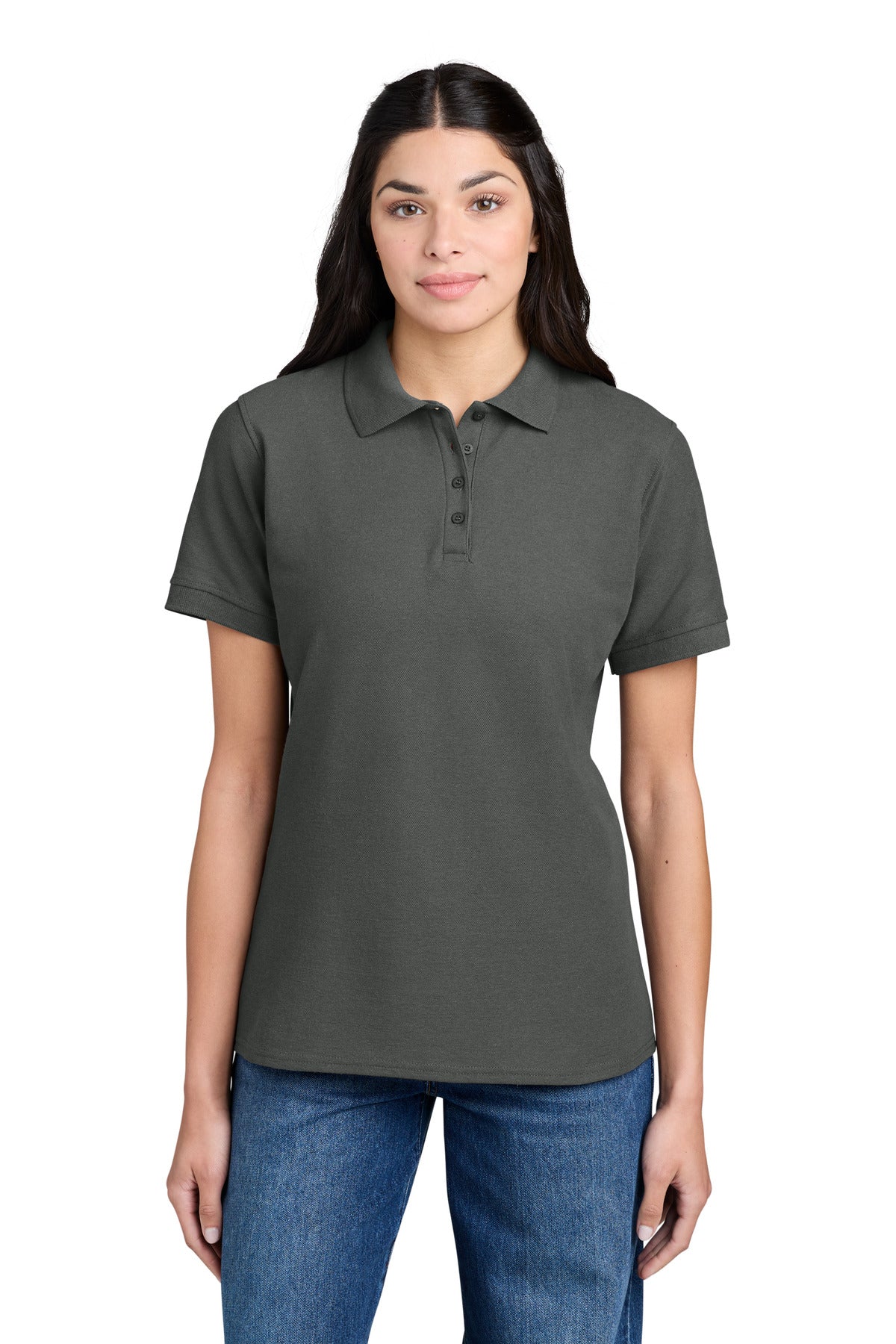Custom logo Port & Co® Women's Core Blend Pique Polo. LKP155 in Charcoal