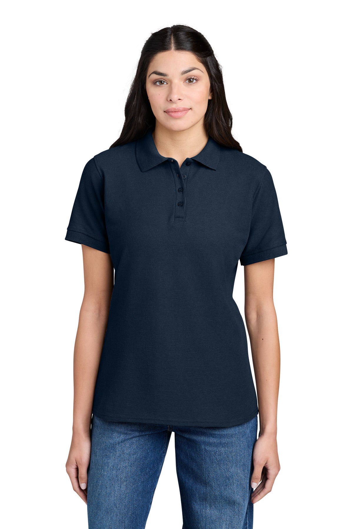 Custom logo Port & Co® Women's Core Blend Pique Polo. LKP155 in Deep Navy