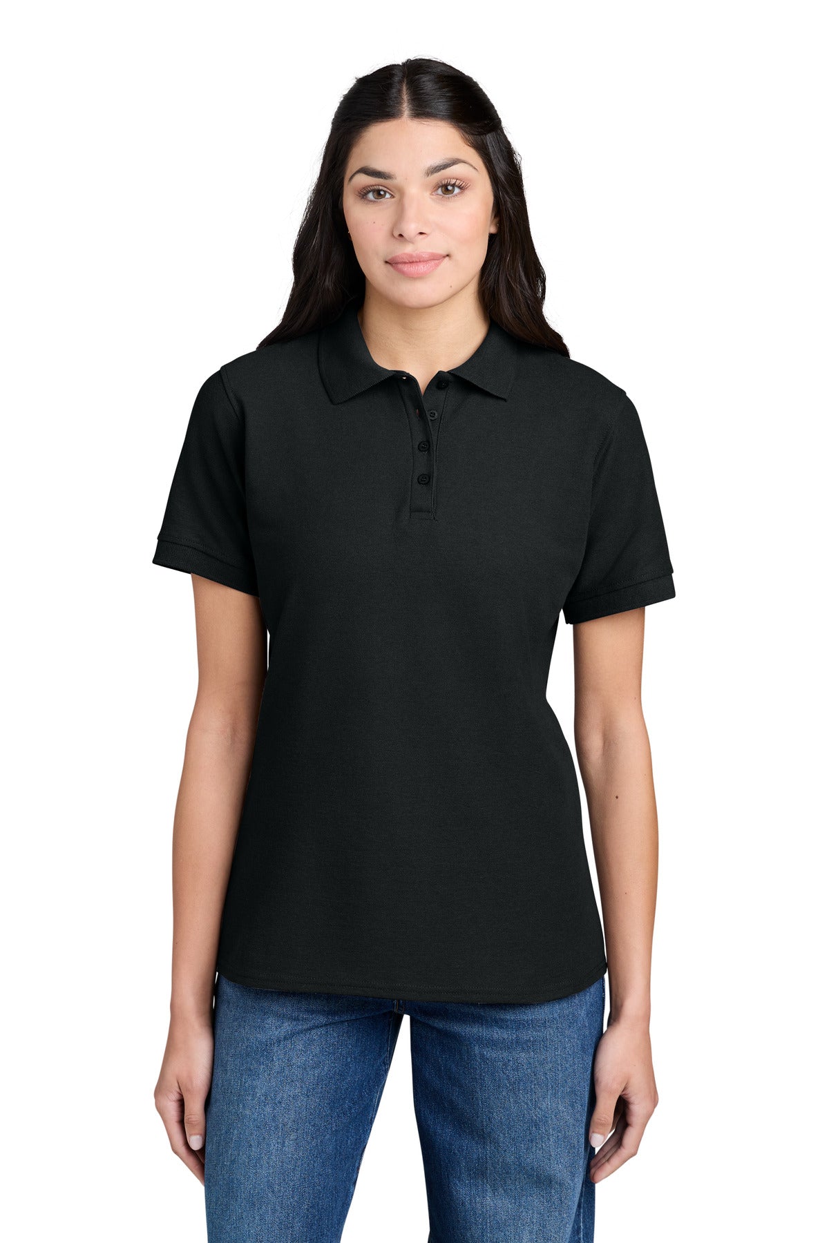 Custom logo Port & Co® Women's Core Blend Pique Polo. LKP155 in Jet Black