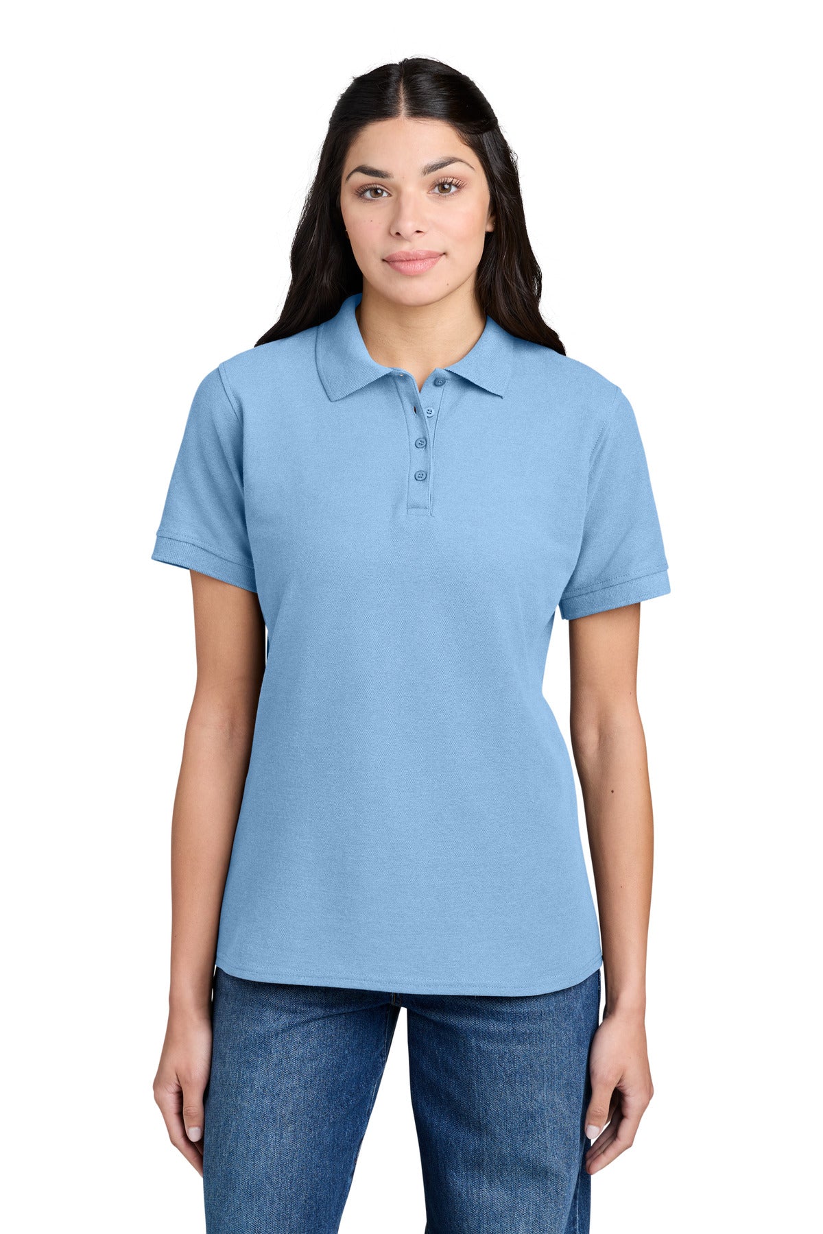 Custom logo Port & Co® Women's Core Blend Pique Polo. LKP155 in Light Blue