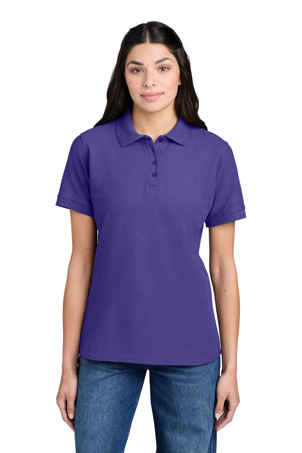 Custom logo Port & Co® Women's Core Blend Pique Polo. LKP155 in Purple