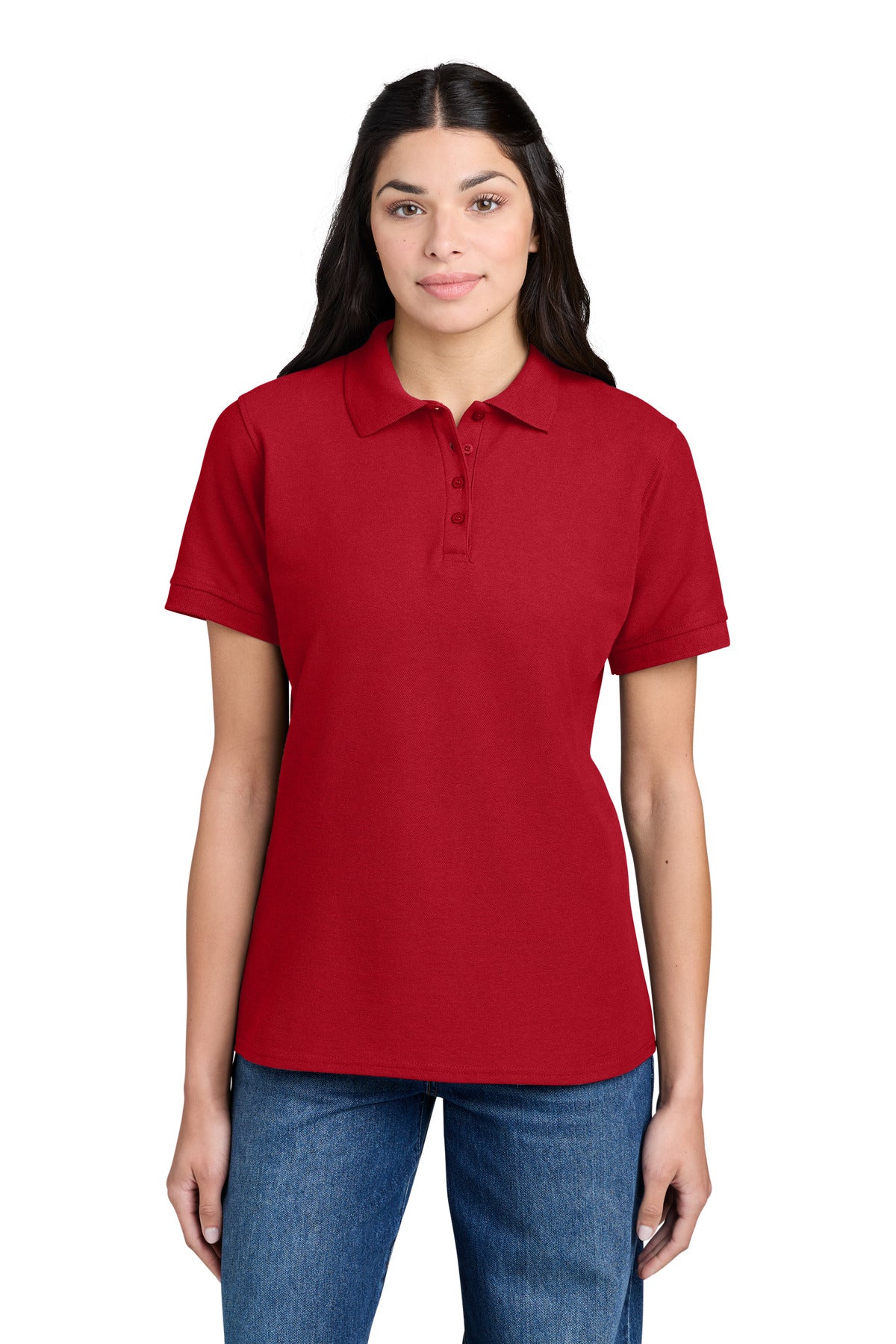 Custom logo Port & Co® Women's Core Blend Pique Polo. LKP155 in Red