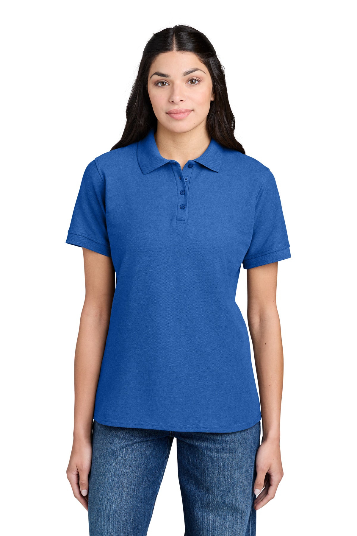 Custom logo Port & Co® Women's Core Blend Pique Polo. LKP155 in Royal
