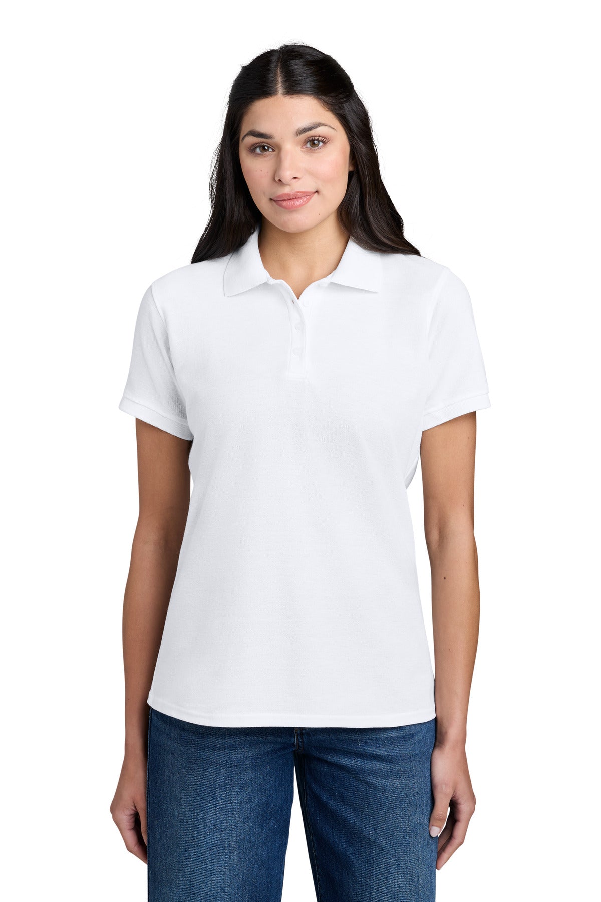 Custom logo Port & Co® Women's Core Blend Pique Polo. LKP155 in White